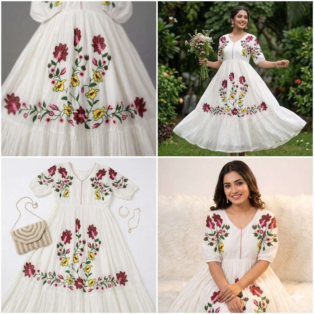_✨ WEAR SUMMER FRIENDLY AND TRENDY MAXI GOWN WITH EMBROIDERY WORK✨_