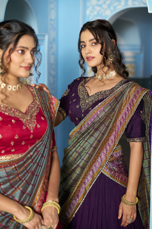 Grace that speaks for itself  Crafted in luxurious Vichitra silk, this lehenga brings a refined and royal touch to your festive wardrobe.✨
