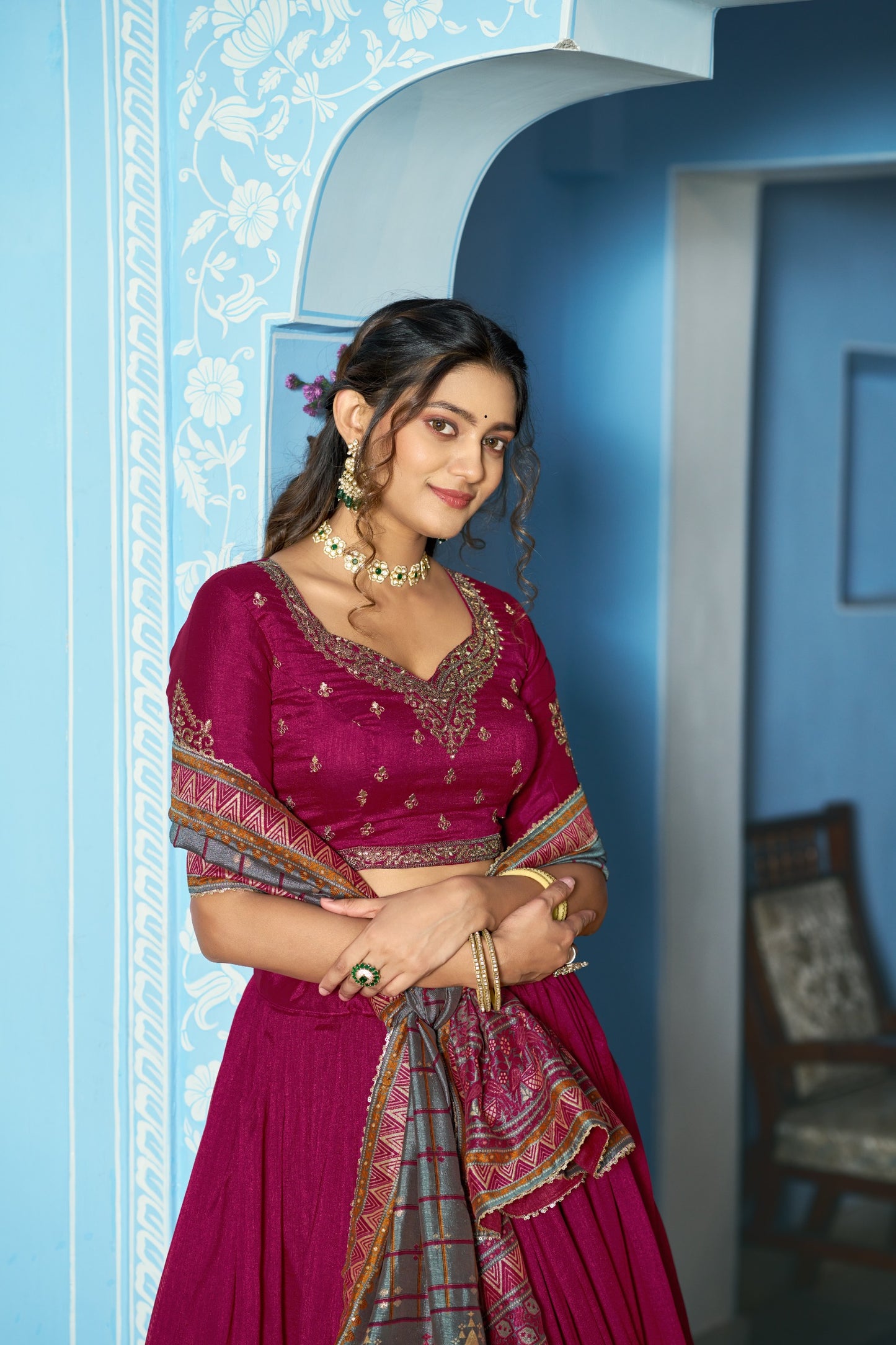 Grace that speaks for itself  Crafted in luxurious Vichitra silk, this lehenga brings a refined and royal touch to your festive wardrobe.✨