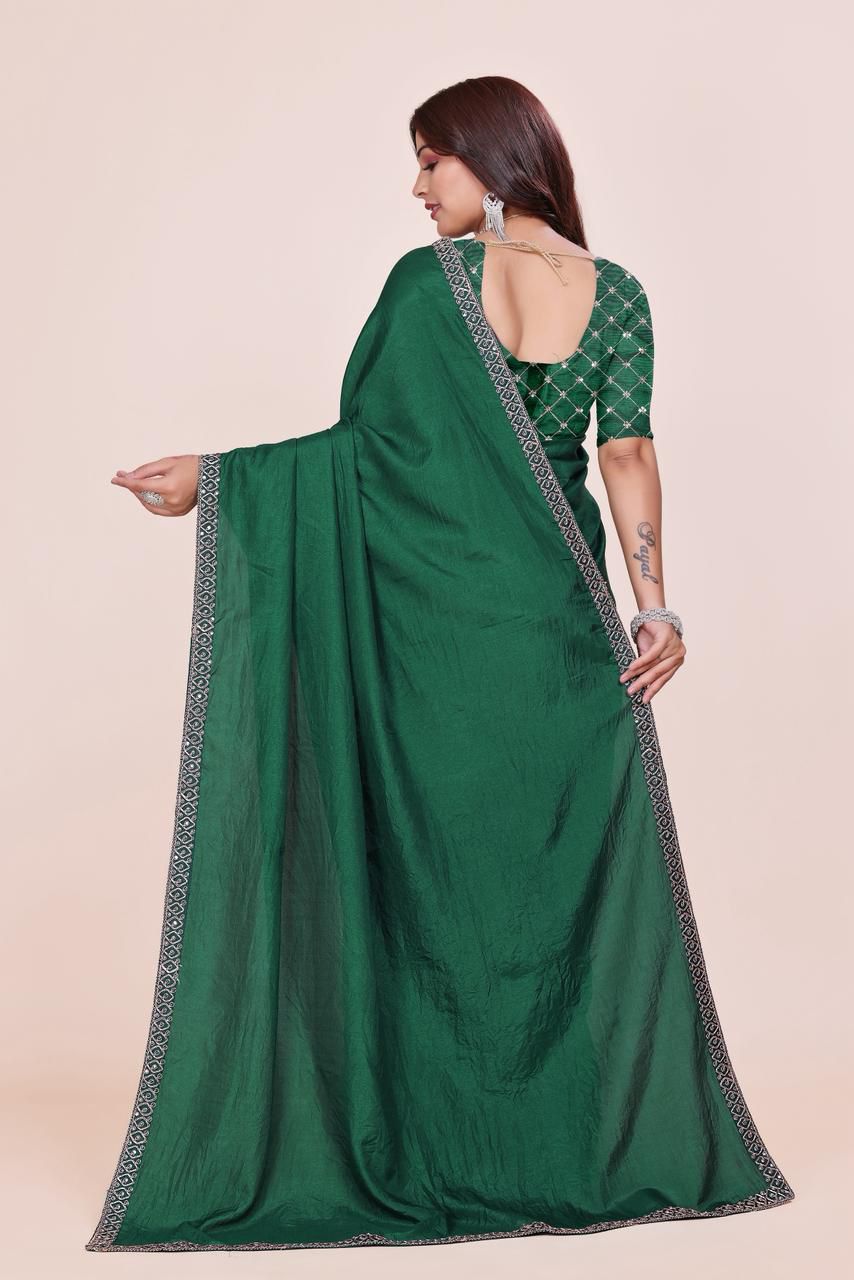 Dola Silk With Beautiful Embroidery Coding + Sequence Work On Lace Border saree