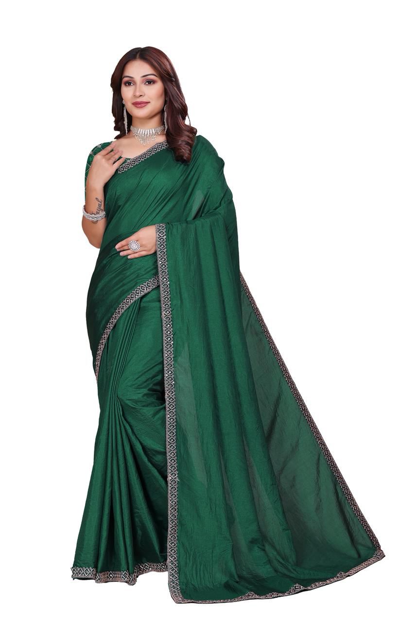 Dola Silk With Beautiful Embroidery Coding + Sequence Work On Lace Border saree