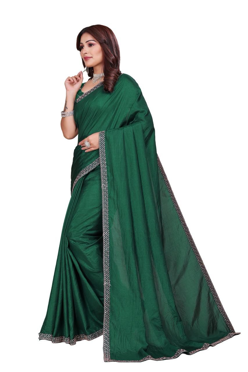 Dola Silk With Beautiful Embroidery Coding + Sequence Work On Lace Border saree