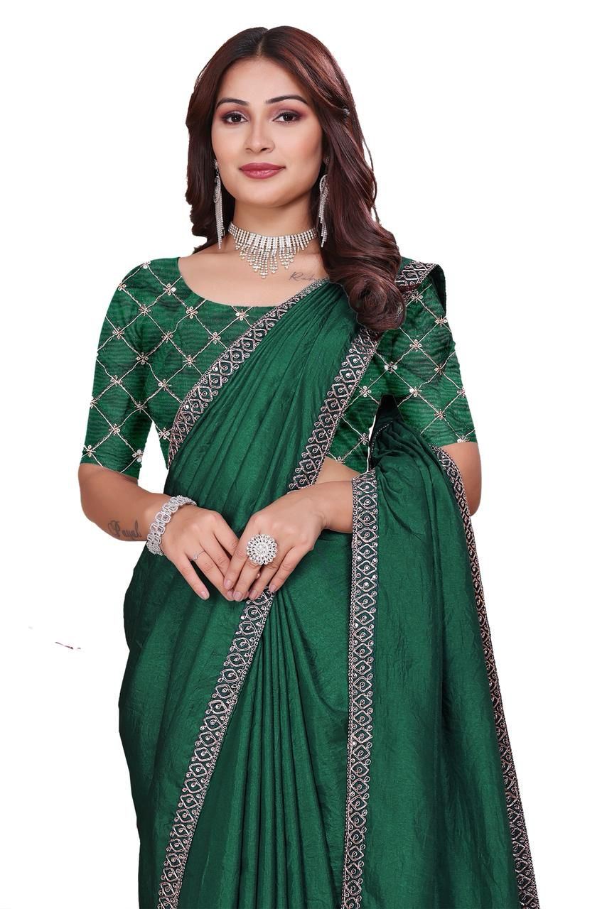 Dola Silk With Beautiful Embroidery Coding + Sequence Work On Lace Border saree