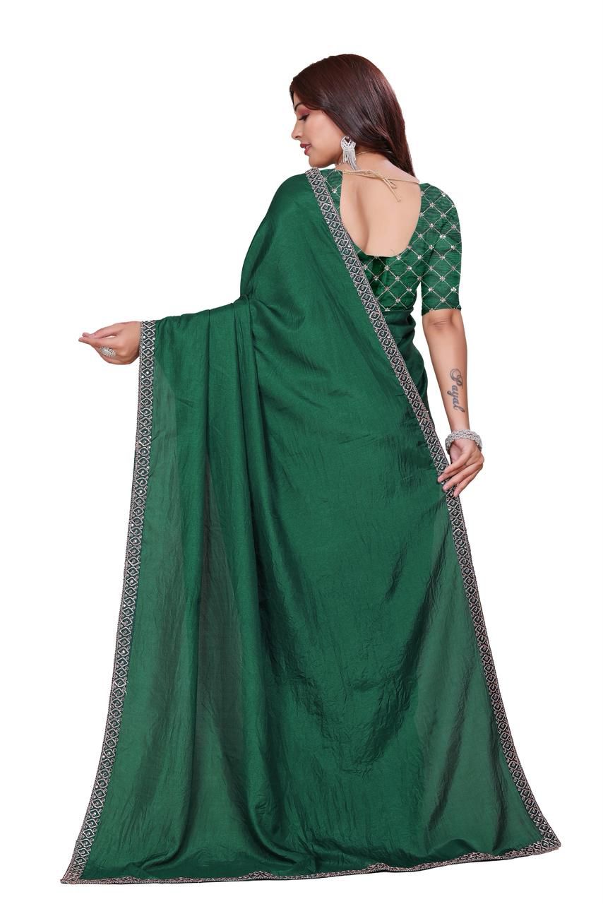 Dola Silk With Beautiful Embroidery Coding + Sequence Work On Lace Border saree