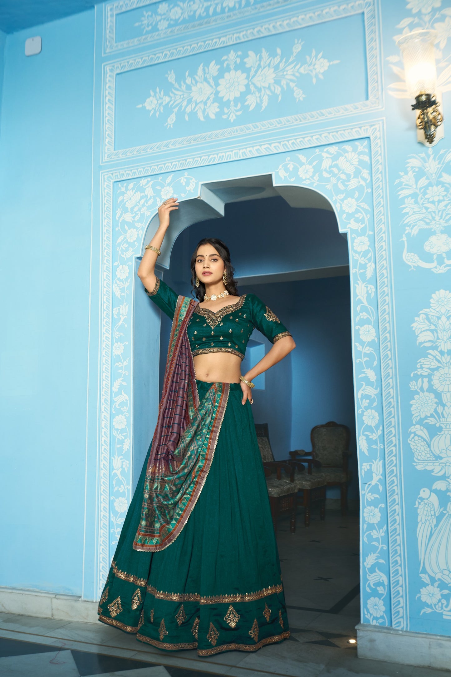 Grace that speaks for itself  Crafted in luxurious Vichitra silk, this lehenga brings a refined and royal touch to your festive wardrobe.✨