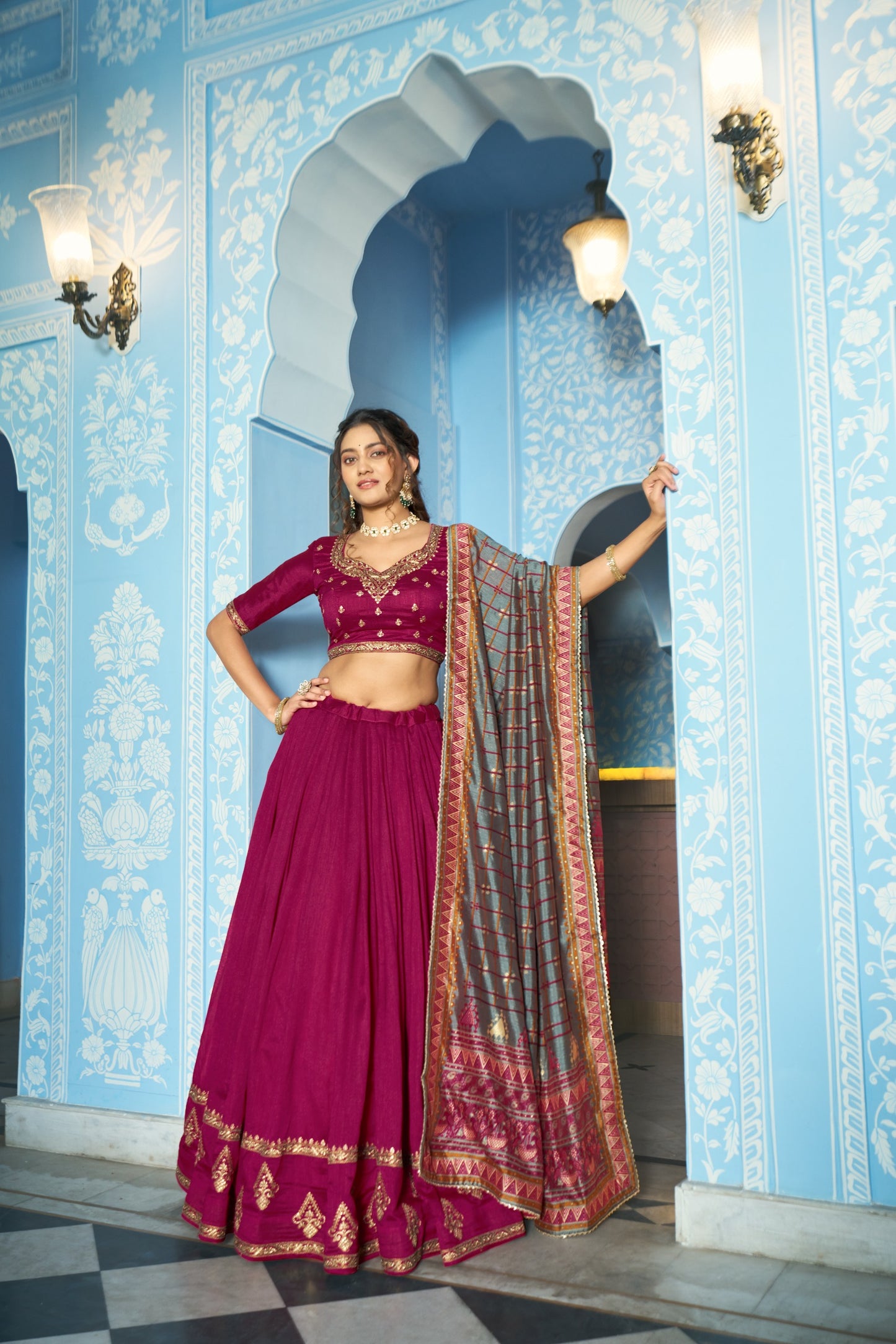 Grace that speaks for itself  Crafted in luxurious Vichitra silk, this lehenga brings a refined and royal touch to your festive wardrobe.✨