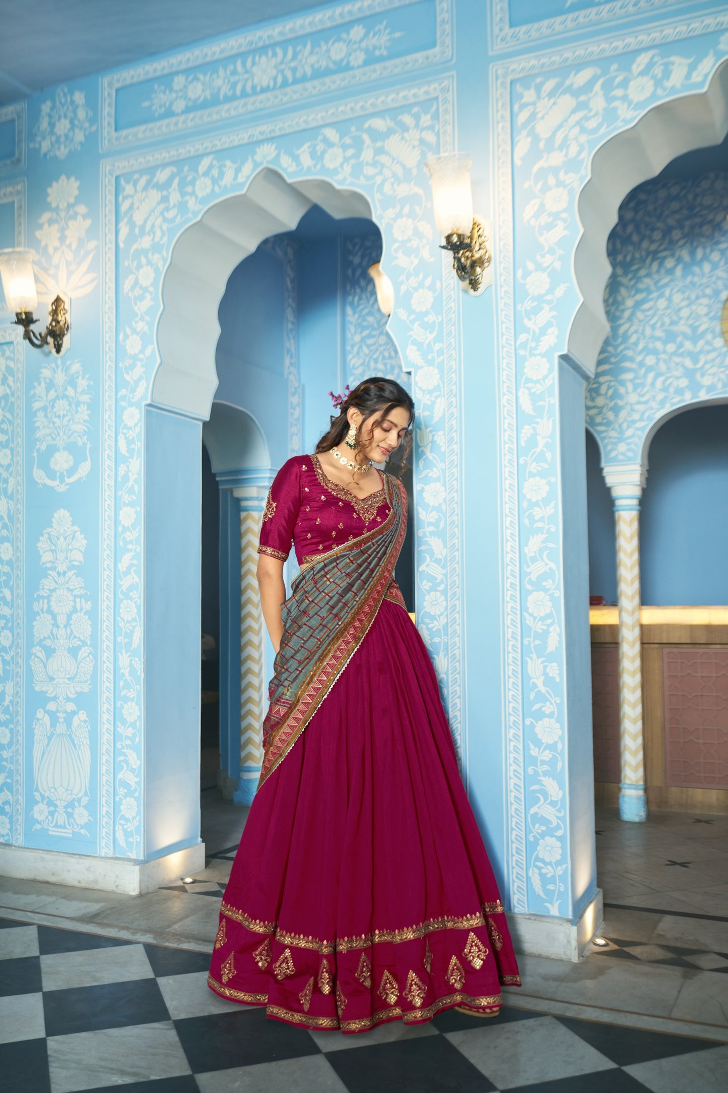 Grace that speaks for itself  Crafted in luxurious Vichitra silk, this lehenga brings a refined and royal touch to your festive wardrobe.✨