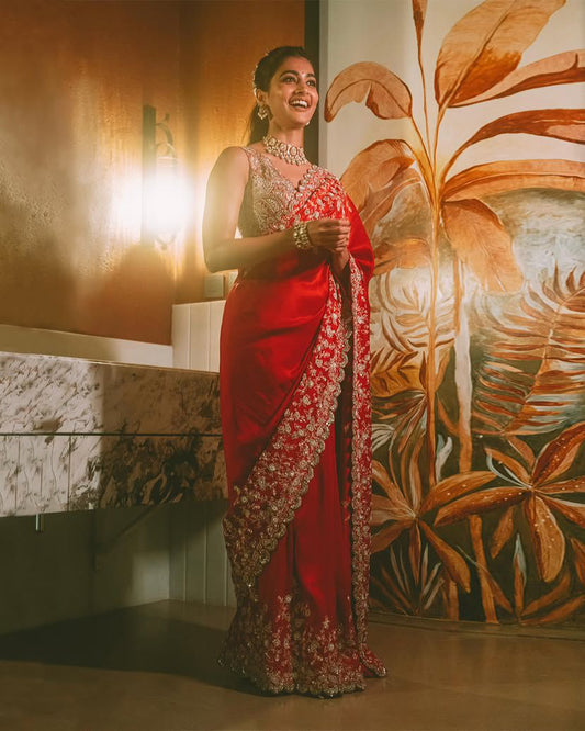 Heavy Rangoli Silk With Beautiful Zari + 3 M.M Sequence Embroidery Work And C-Pallu Cutwork saree