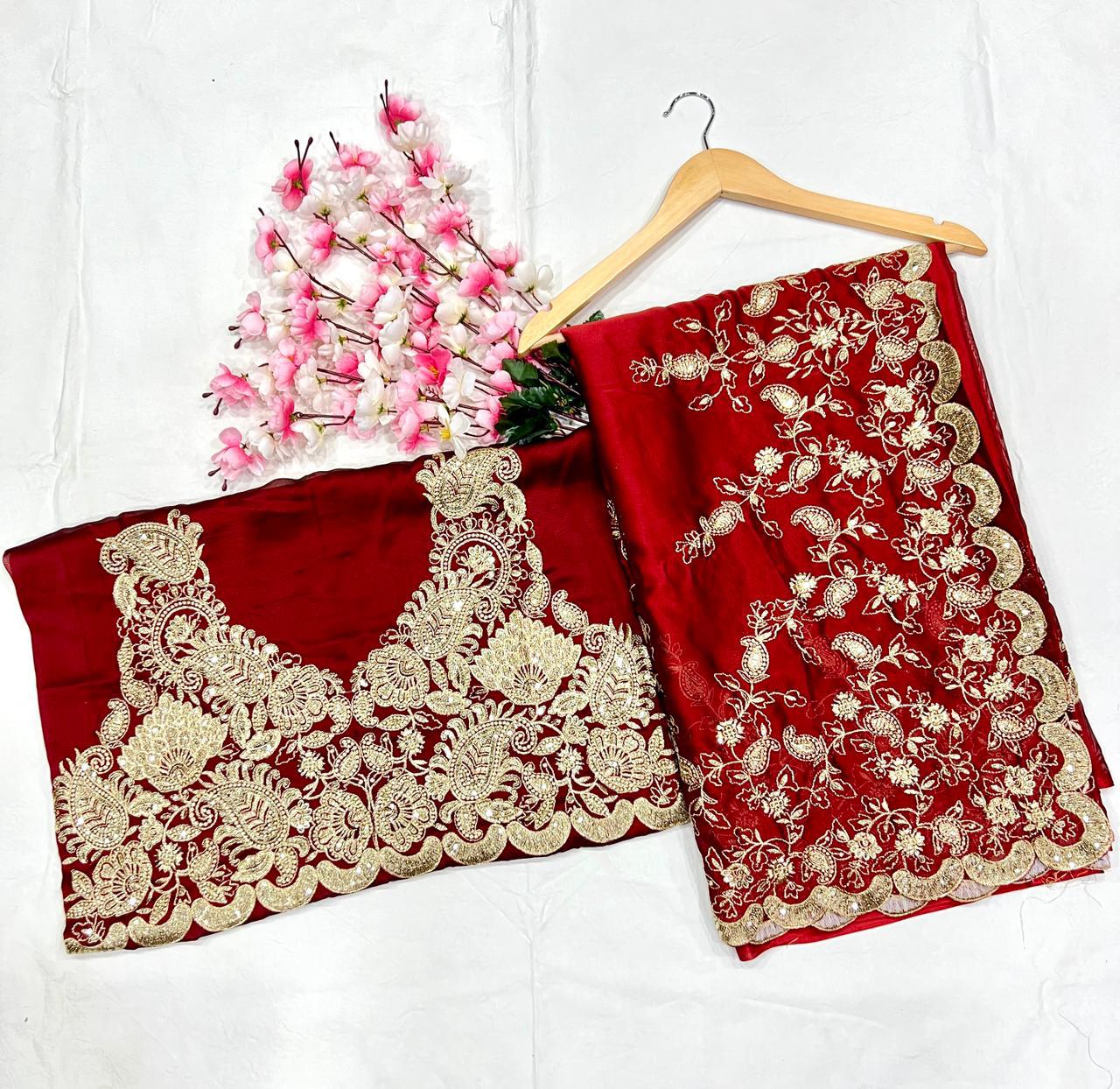 Heavy Rangoli Silk With Beautiful Zari + 3 M.M Sequence Embroidery Work And C-Pallu Cutwork saree