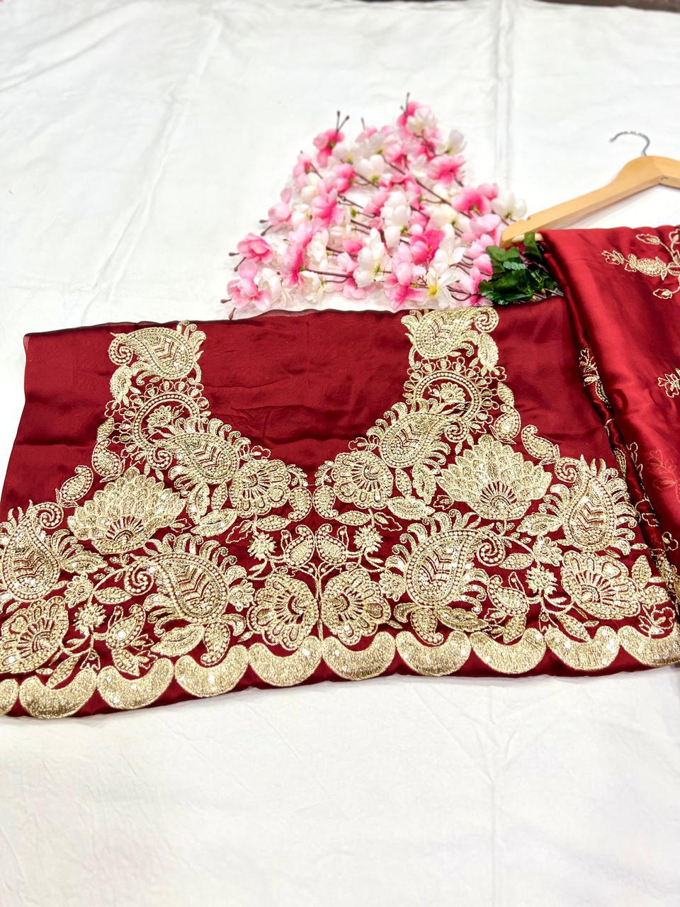 Heavy Rangoli Silk With Beautiful Zari + 3 M.M Sequence Embroidery Work And C-Pallu Cutwork saree