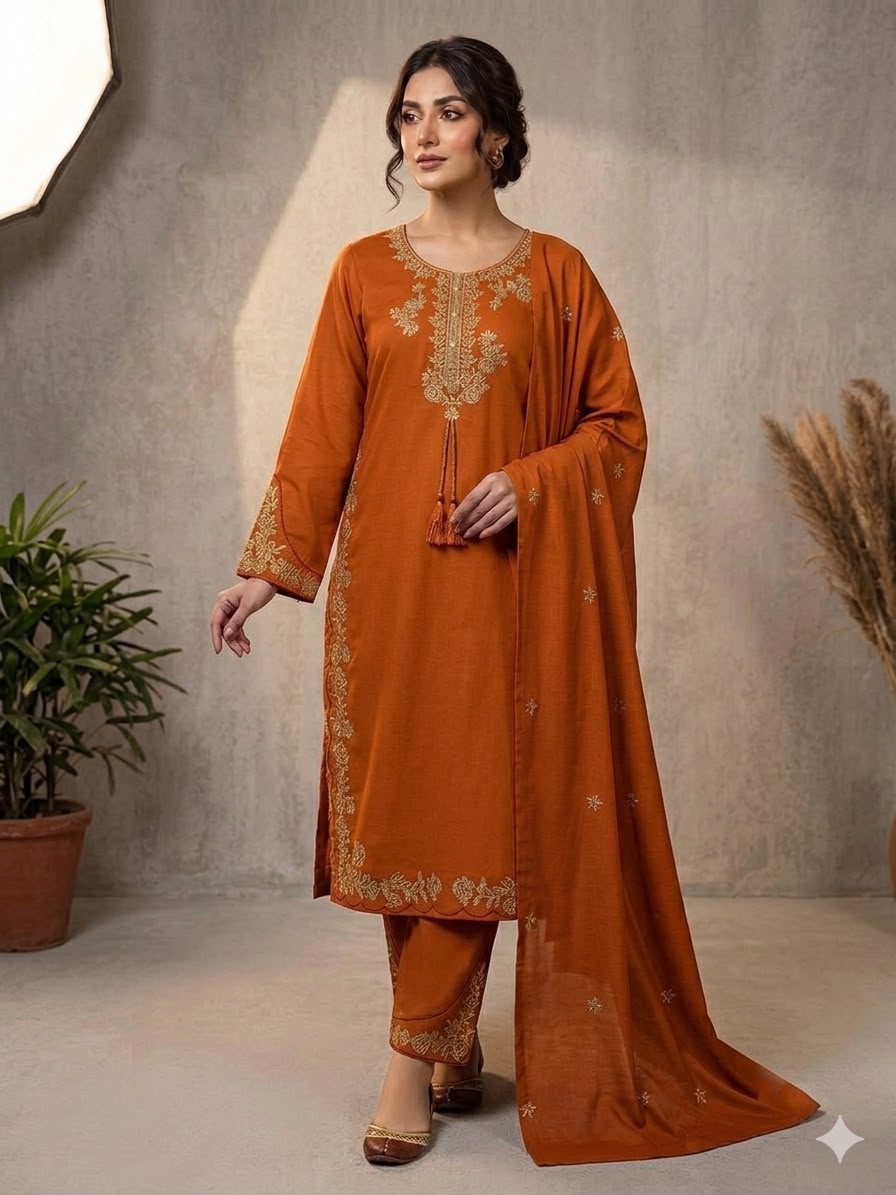 THIS WEDDING SEASON, TRY OUR DESIGNER EMBROIDERED WORKED TOP  PLAZZO SUIT WITH DUPATTA