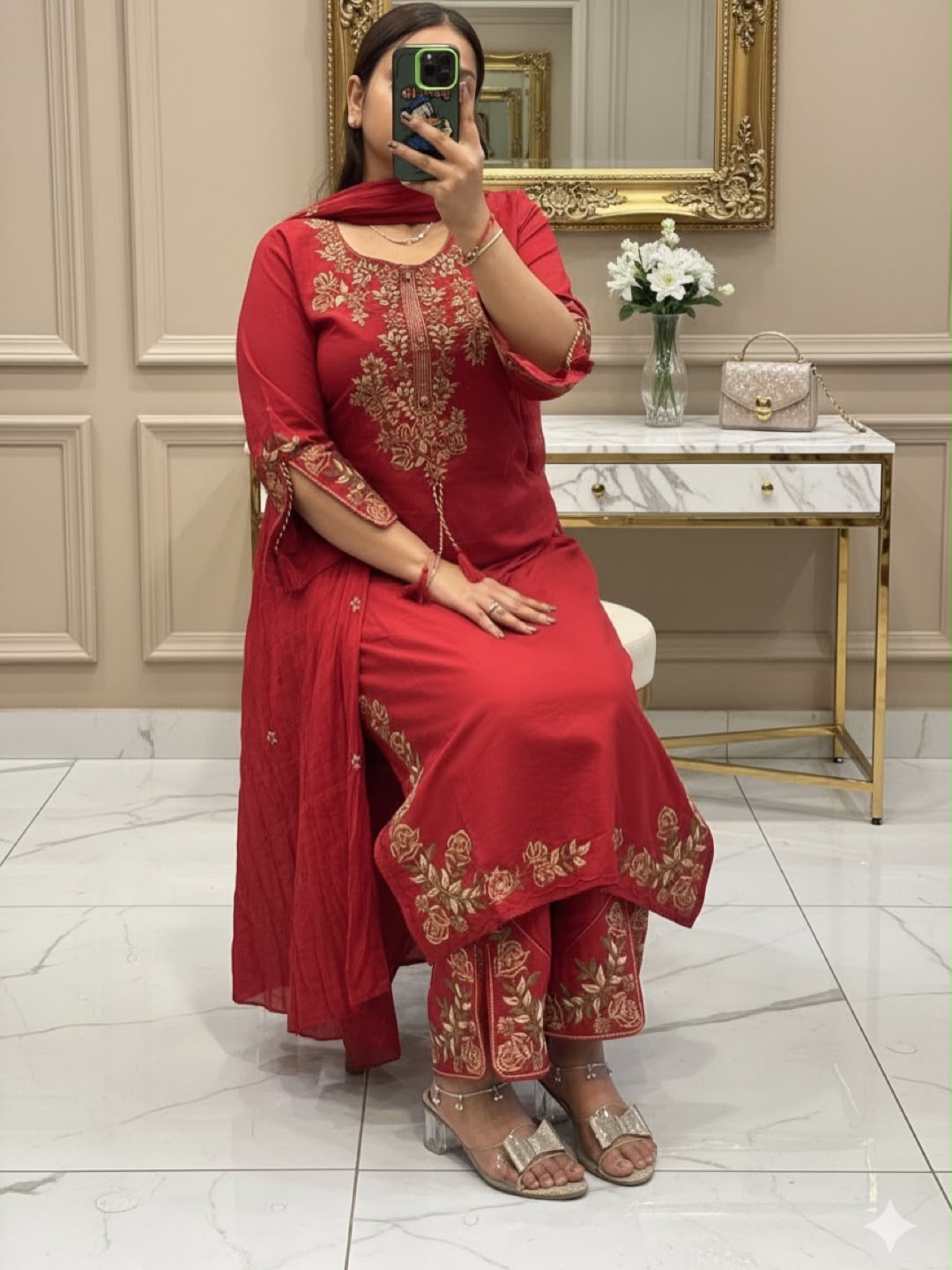 THIS WEDDING SEASON, TRY OUR DESIGNER EMBROIDERED WORKED TOP  PLAZZO SUIT WITH DUPATTA