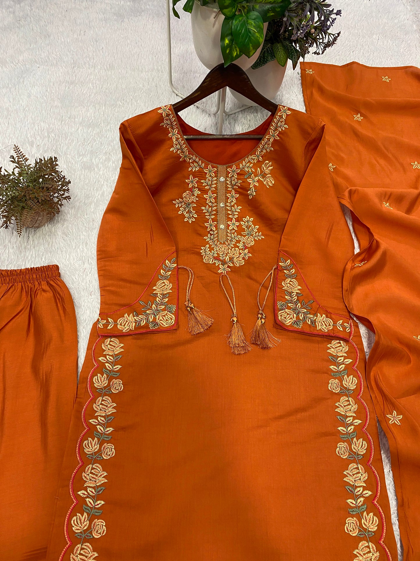 THIS WEDDING SEASON, TRY OUR DESIGNER EMBROIDERED WORKED TOP  PLAZZO SUIT WITH DUPATTA