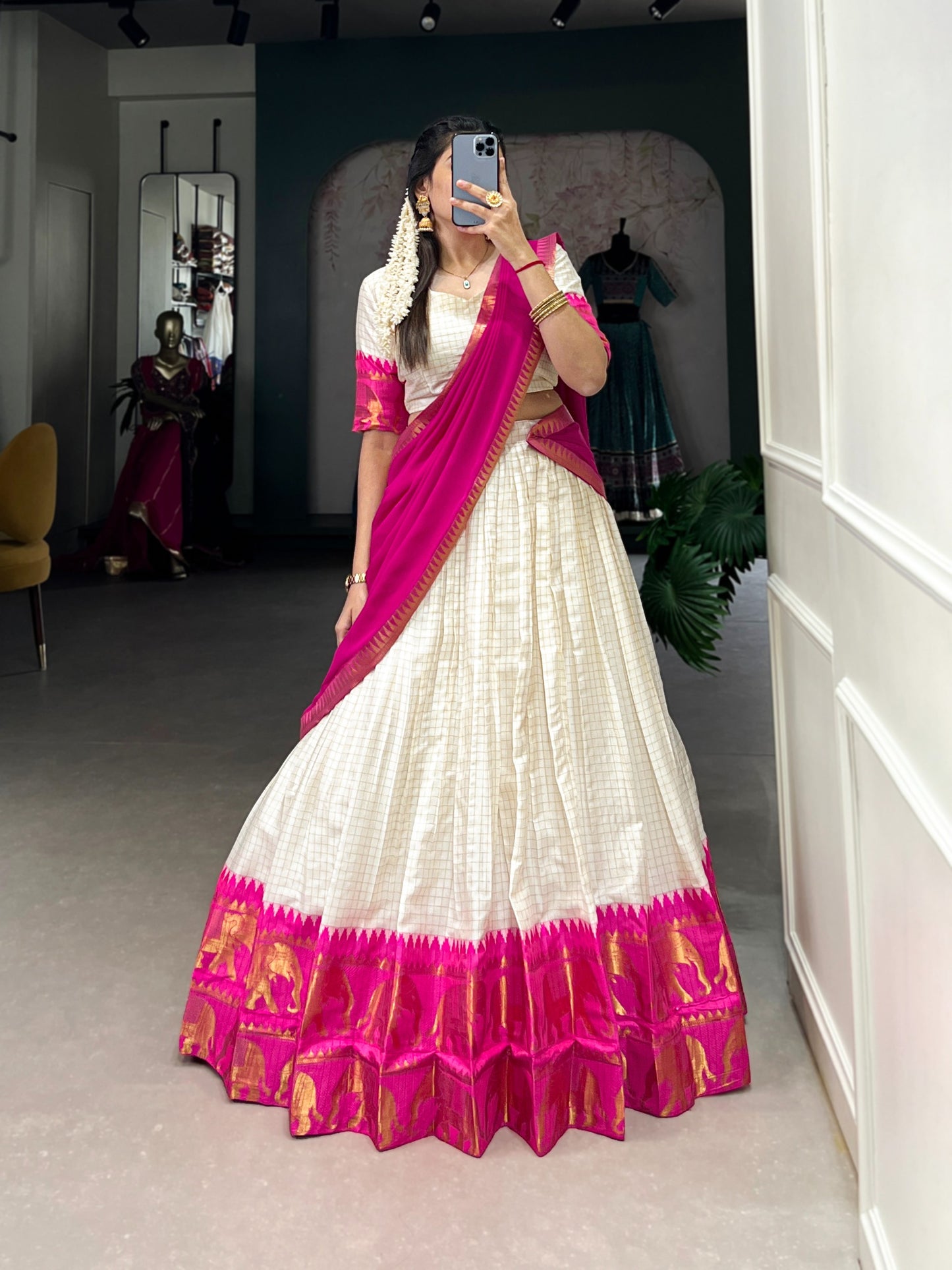 Elegant poly cotton lehengas crafted to bring comfort, grace, and festive charm to your special occasions. 🥀