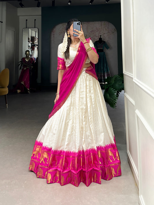 Elegant poly cotton lehengas crafted to bring comfort, grace, and festive charm to your special occasions. 🥀