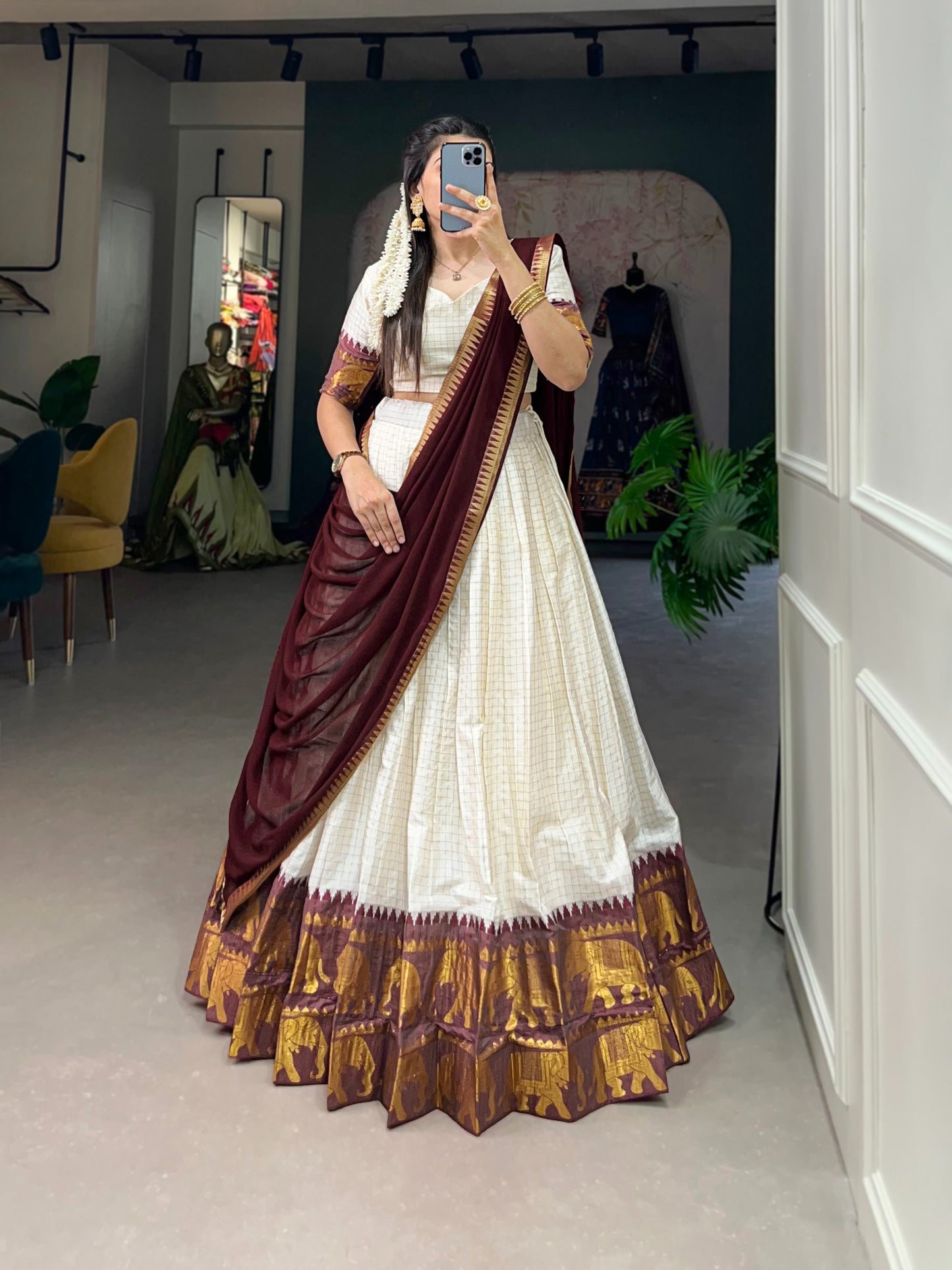 Elegant poly cotton lehengas crafted to bring comfort, grace, and festive charm to your special occasions. 🥀