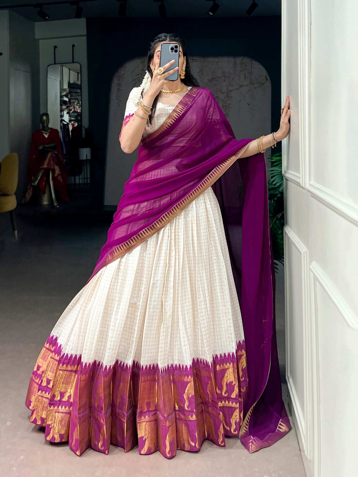 Elegant poly cotton lehengas crafted to bring comfort, grace, and festive charm to your special occasions. 🥀