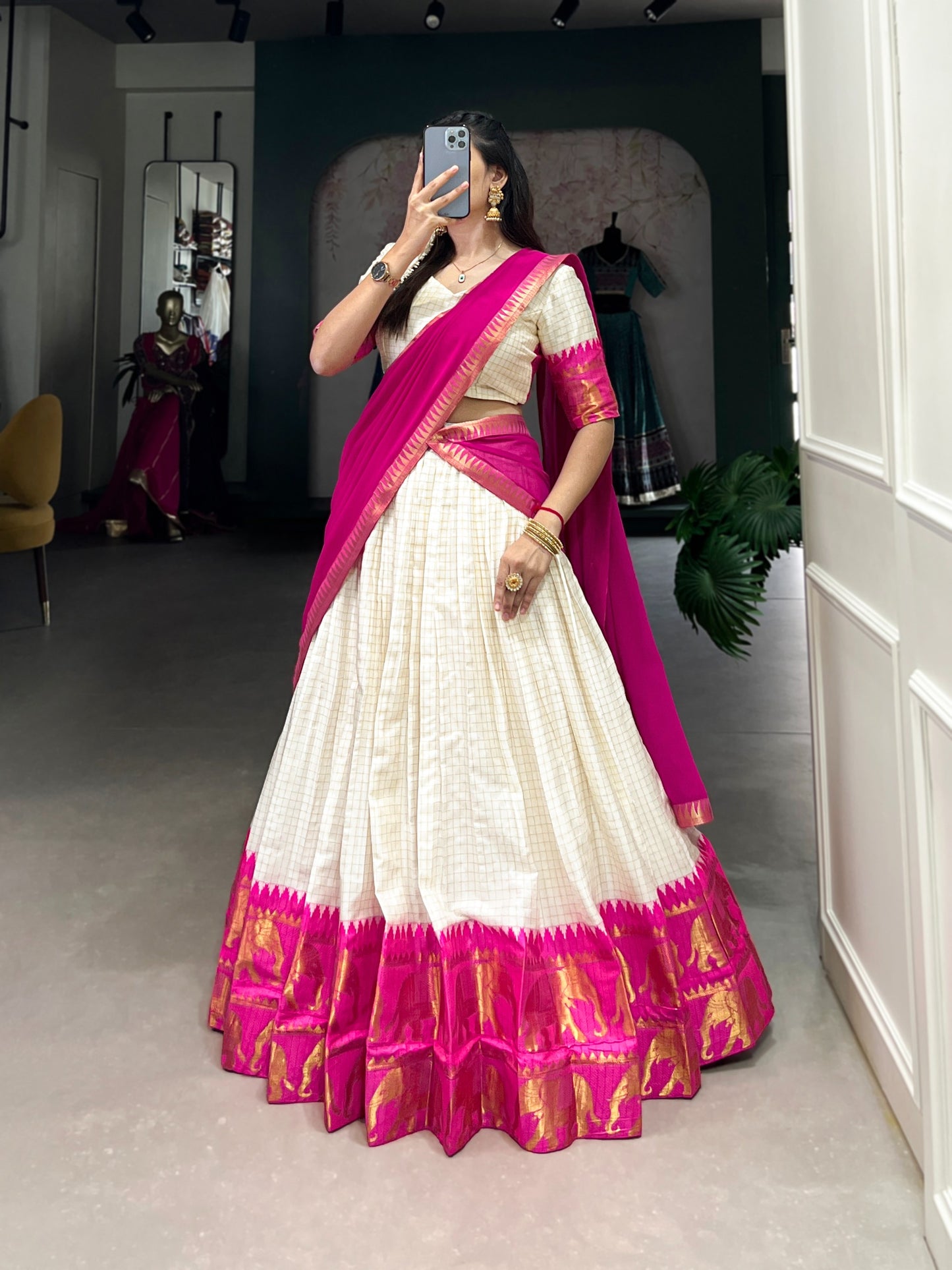 Elegant poly cotton lehengas crafted to bring comfort, grace, and festive charm to your special occasions. 🥀