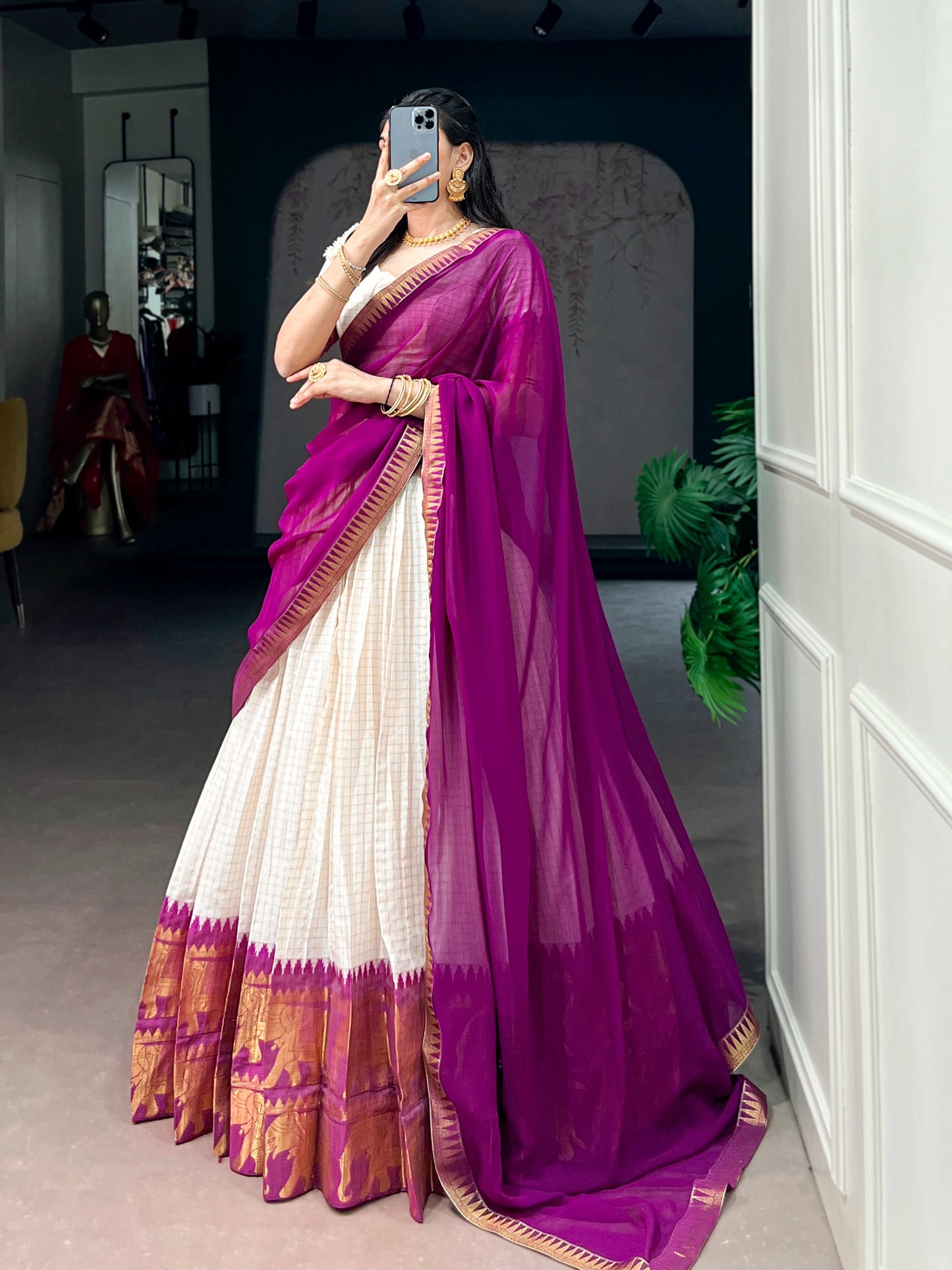 Elegant poly cotton lehengas crafted to bring comfort, grace, and festive charm to your special occasions. 🥀