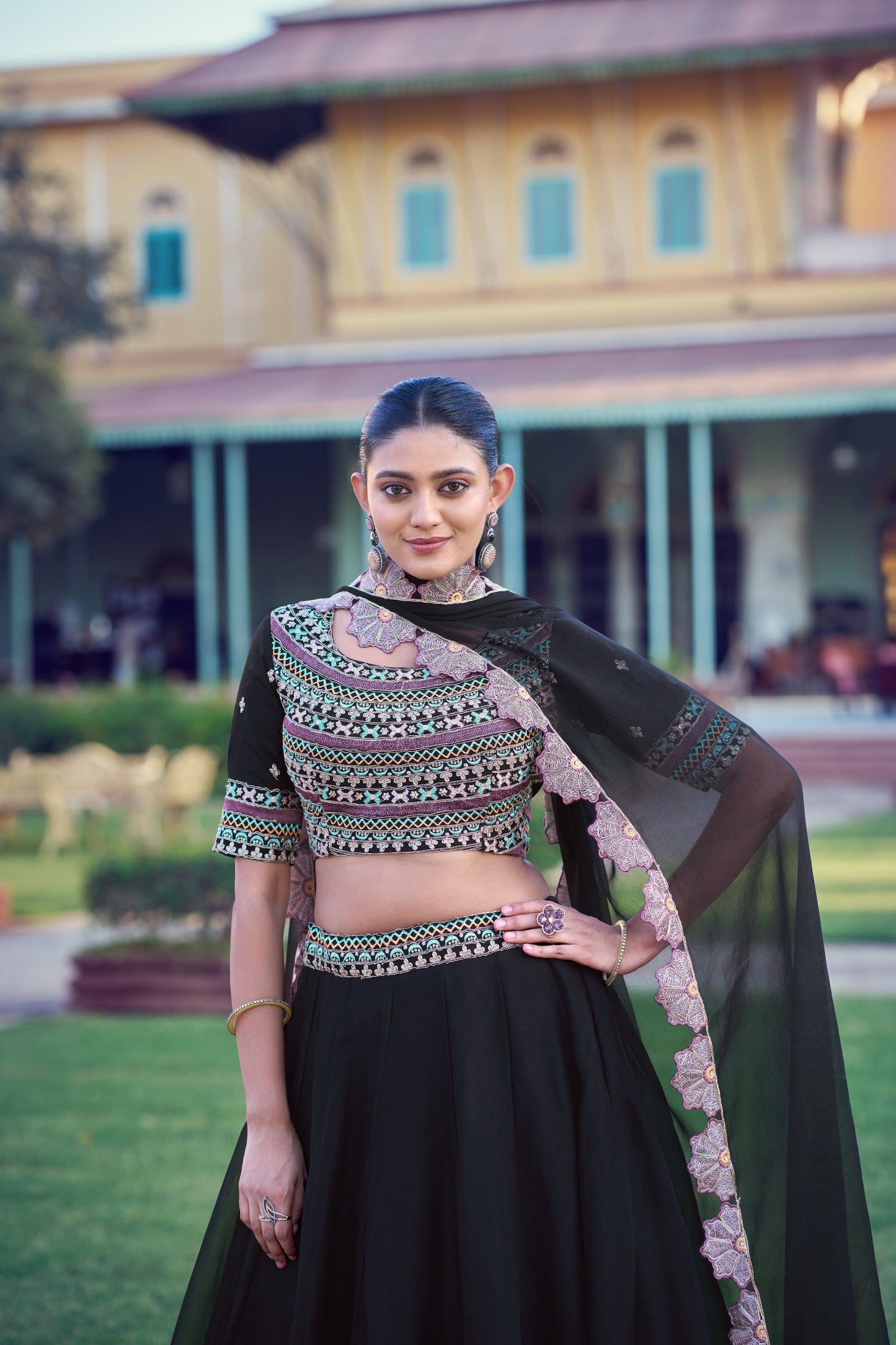 Aurum Georgette, enhanced with exquisite Thread & Sequins Embroidery.