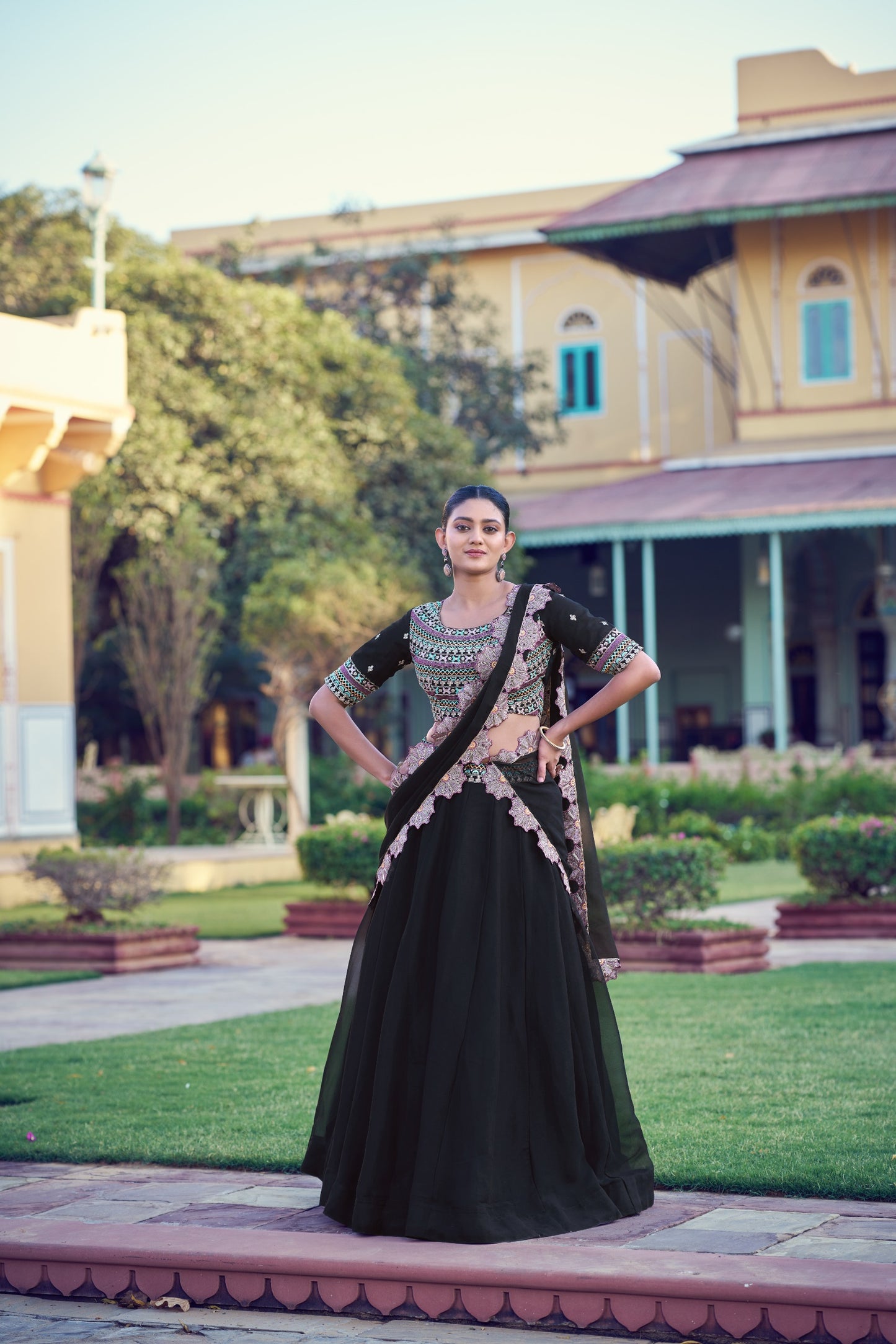 Aurum Georgette, enhanced with exquisite Thread & Sequins Embroidery.