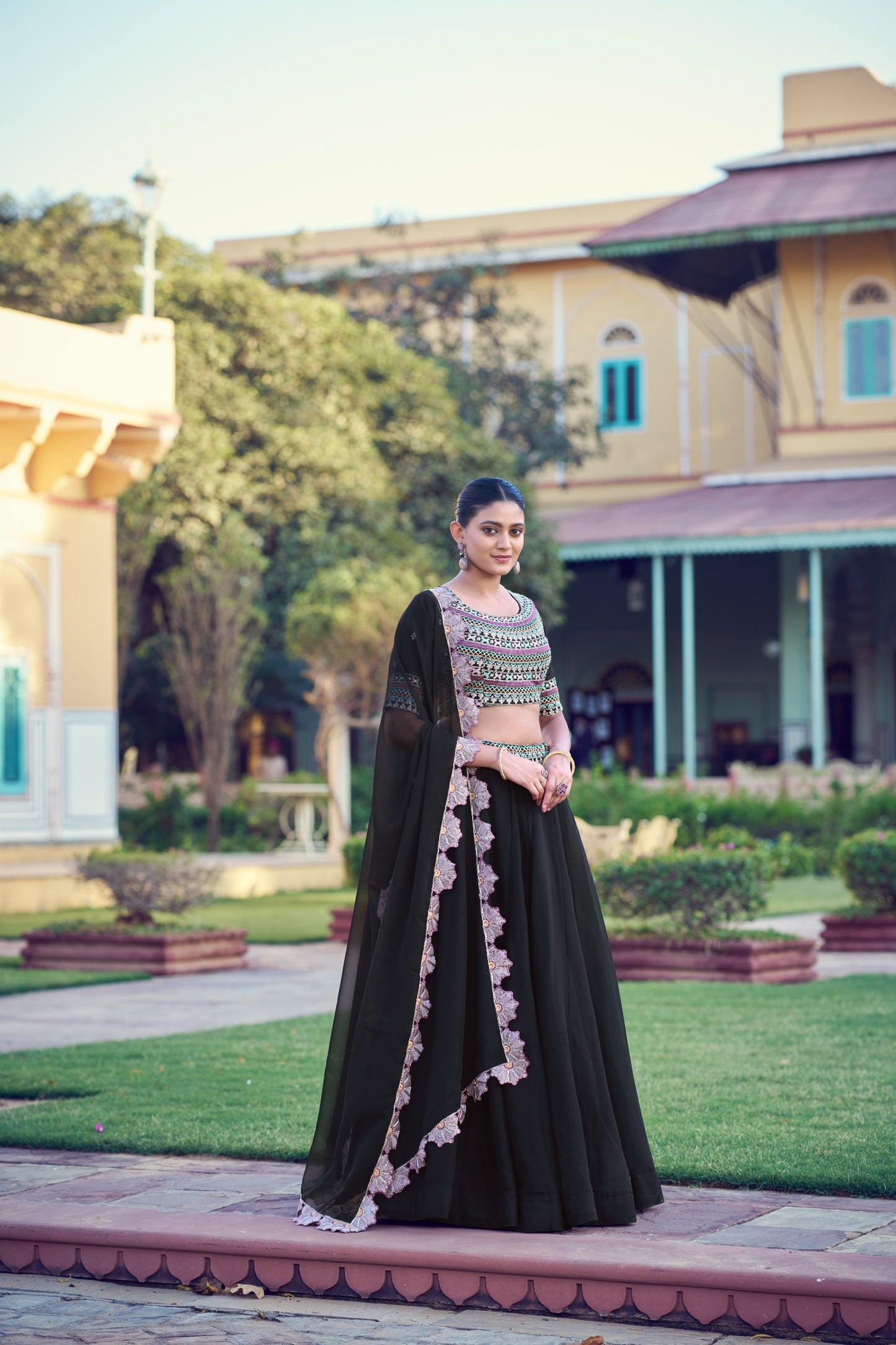 Aurum Georgette, enhanced with exquisite Thread & Sequins Embroidery.