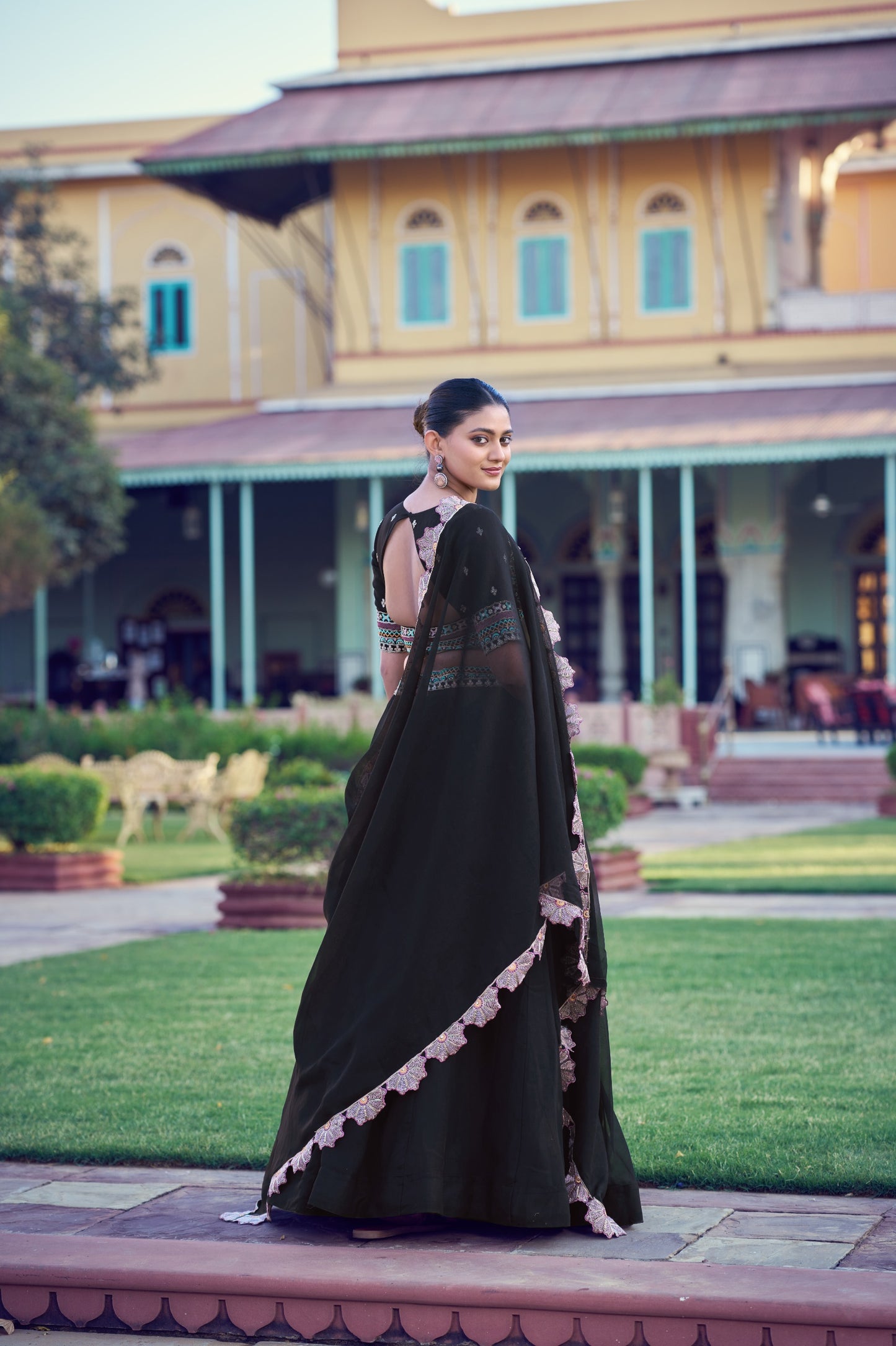 Aurum Georgette, enhanced with exquisite Thread & Sequins Embroidery.