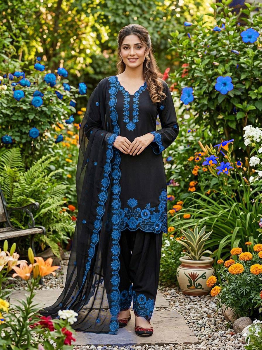 ✨ REAL MODLING THIS SEASON WEAR OUR SEQUENCE EMBROIDERY WORKED TOP, FARSI SALWAAR WITH DUPATTA ✨