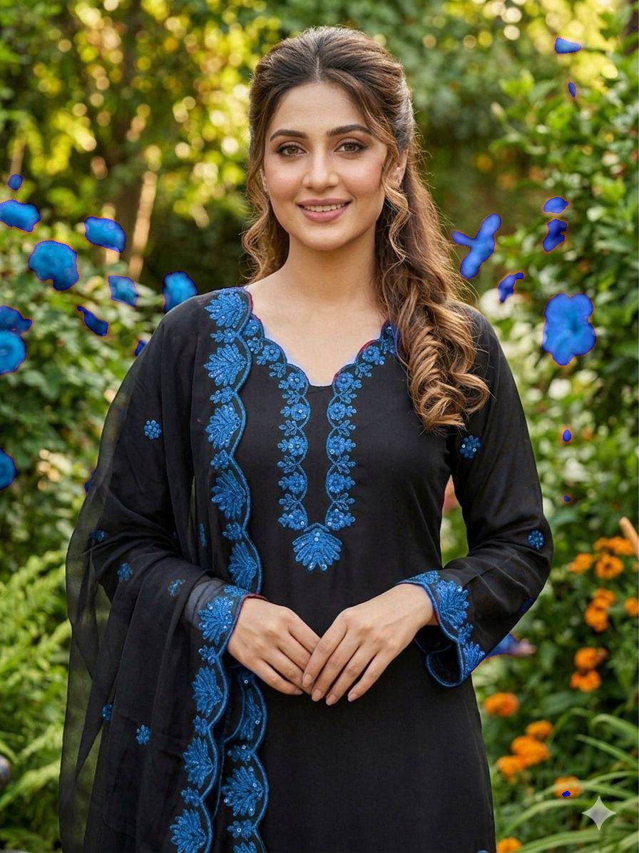 ✨ REAL MODLING THIS SEASON WEAR OUR SEQUENCE EMBROIDERY WORKED TOP, FARSI SALWAAR WITH DUPATTA ✨
