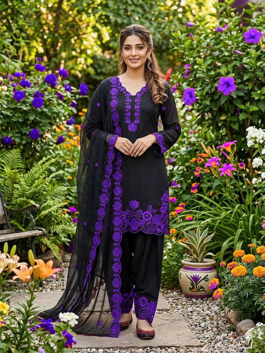 ✨ REAL MODLING THIS SEASON WEAR OUR SEQUENCE EMBROIDERY WORKED TOP, FARSI SALWAAR WITH DUPATTA ✨