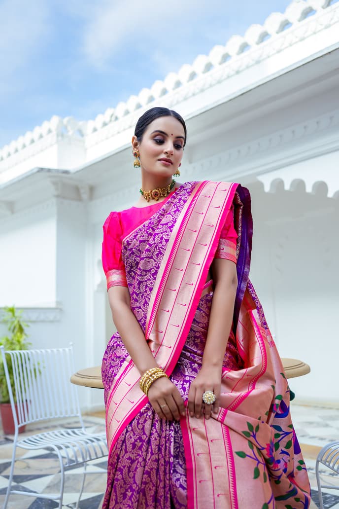 🥰 EXTRAORDINARY MIXTURE OF KANCHIPURAM AND PAITHANI SAREE😍