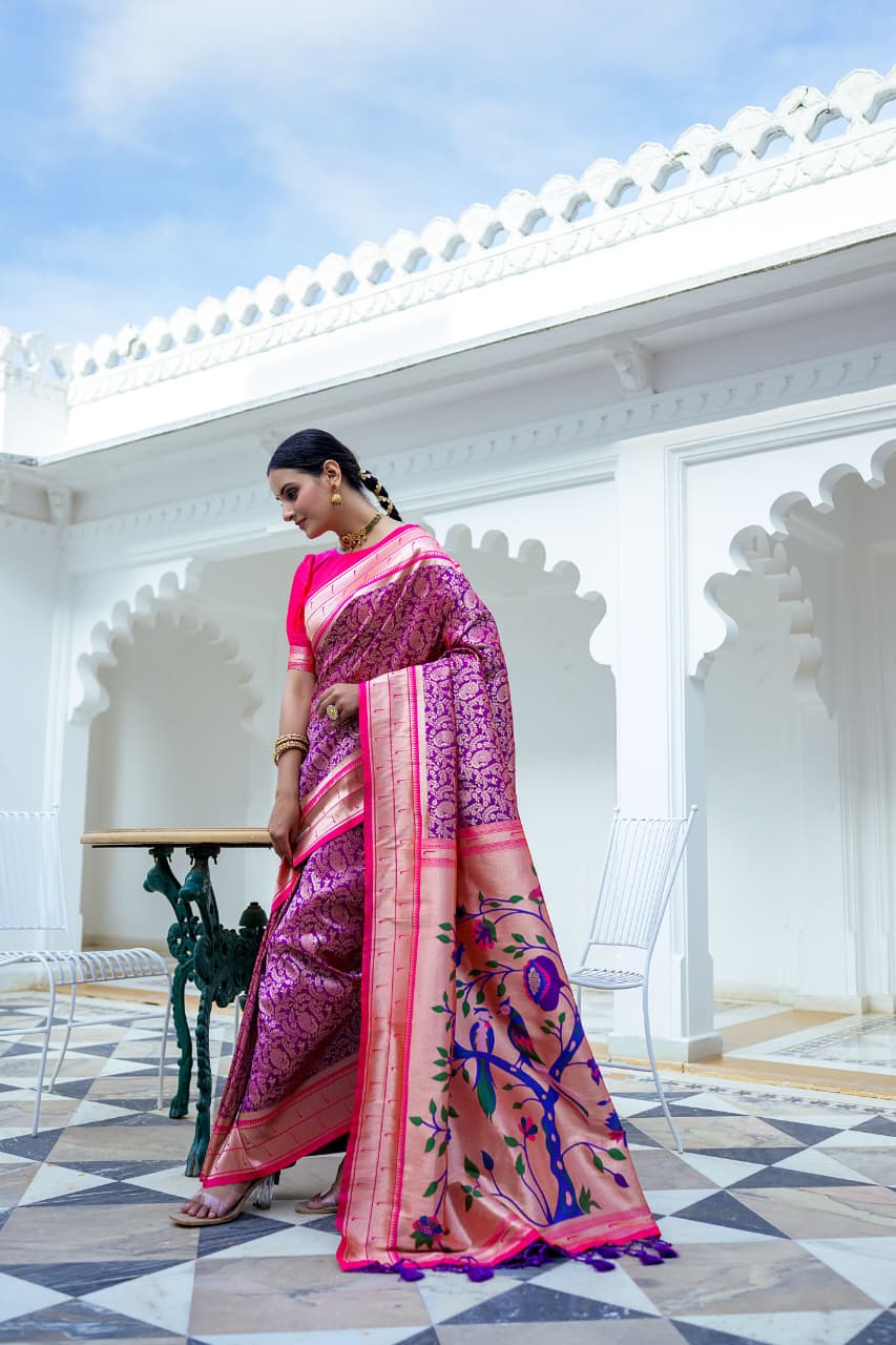 🥰 EXTRAORDINARY MIXTURE OF KANCHIPURAM AND PAITHANI SAREE😍