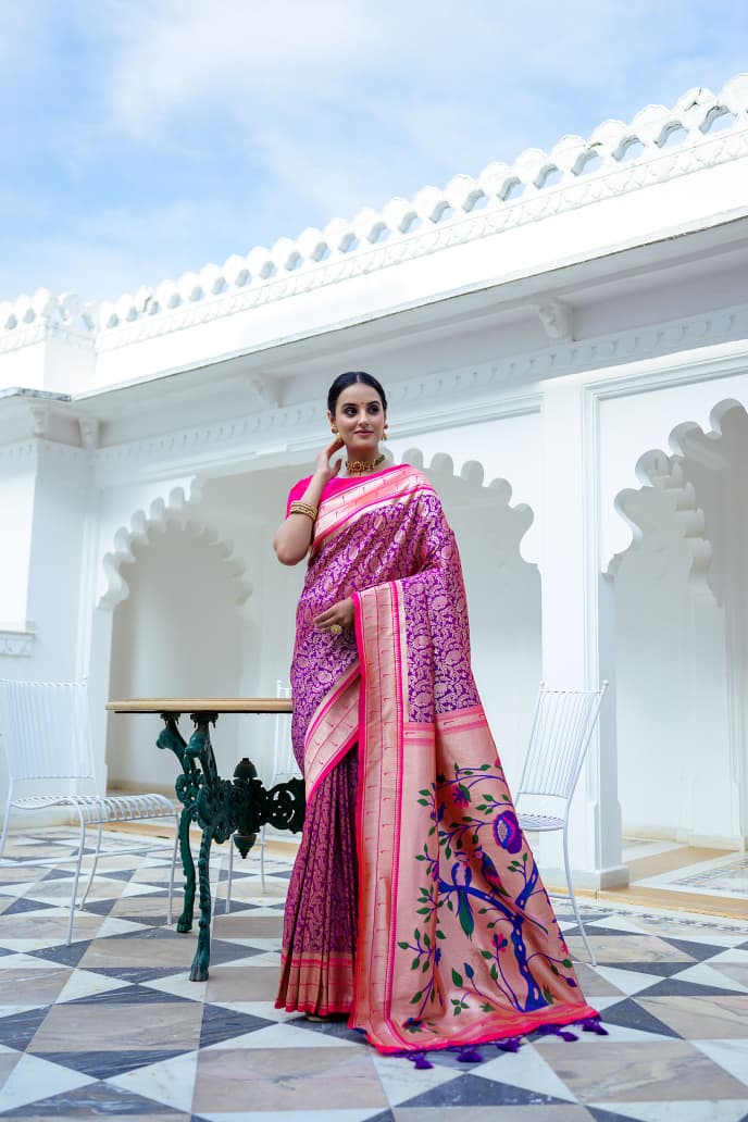 🥰 EXTRAORDINARY MIXTURE OF KANCHIPURAM AND PAITHANI SAREE😍