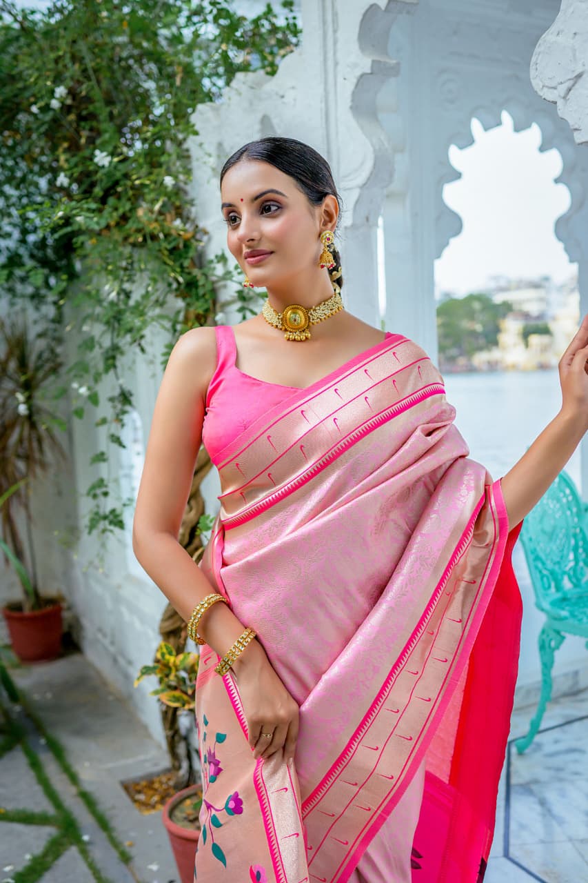 🥰 EXTRAORDINARY MIXTURE OF KANCHIPURAM AND PAITHANI SAREE😍
