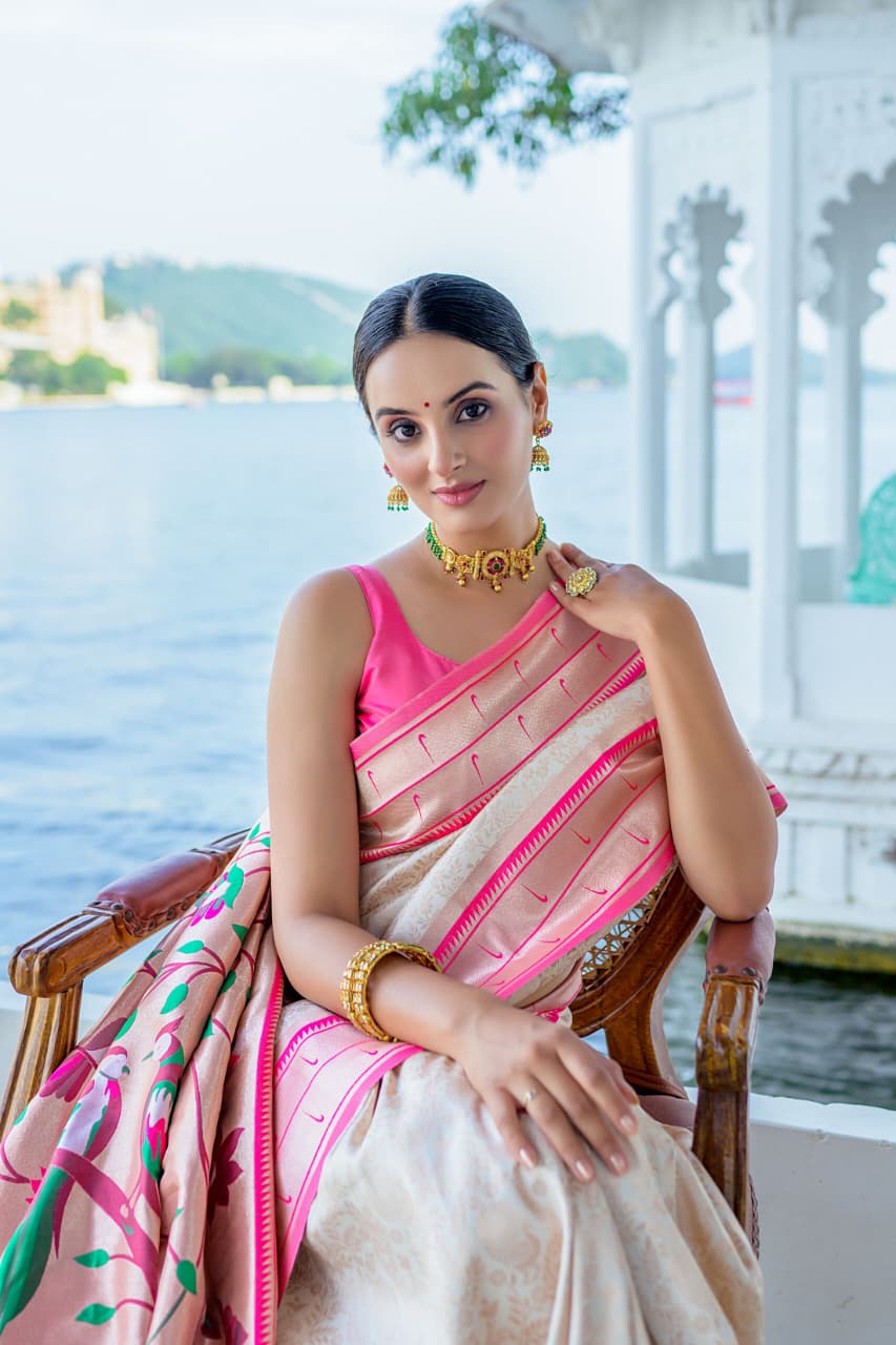 🥰 EXTRAORDINARY MIXTURE OF KANCHIPURAM AND PAITHANI SAREE😍