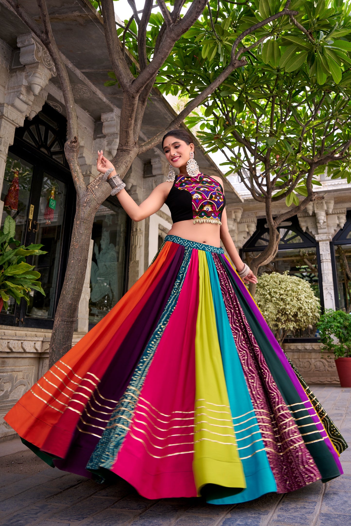 Pure Rayon Lehenga featuring Printed Design with Gota Patti Detailing