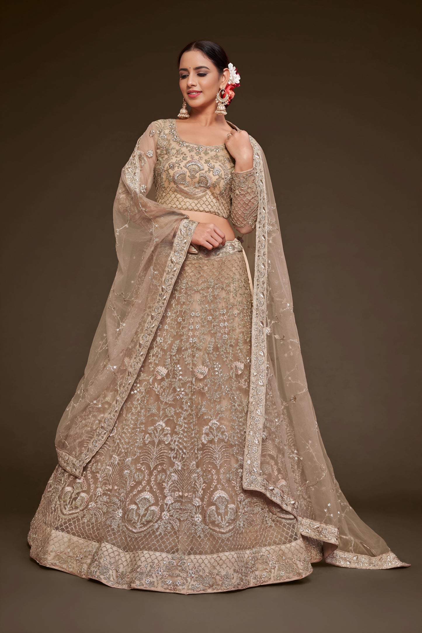 🌟 Royal Beige Heavy Embroidered Lehenga Choli 🌟