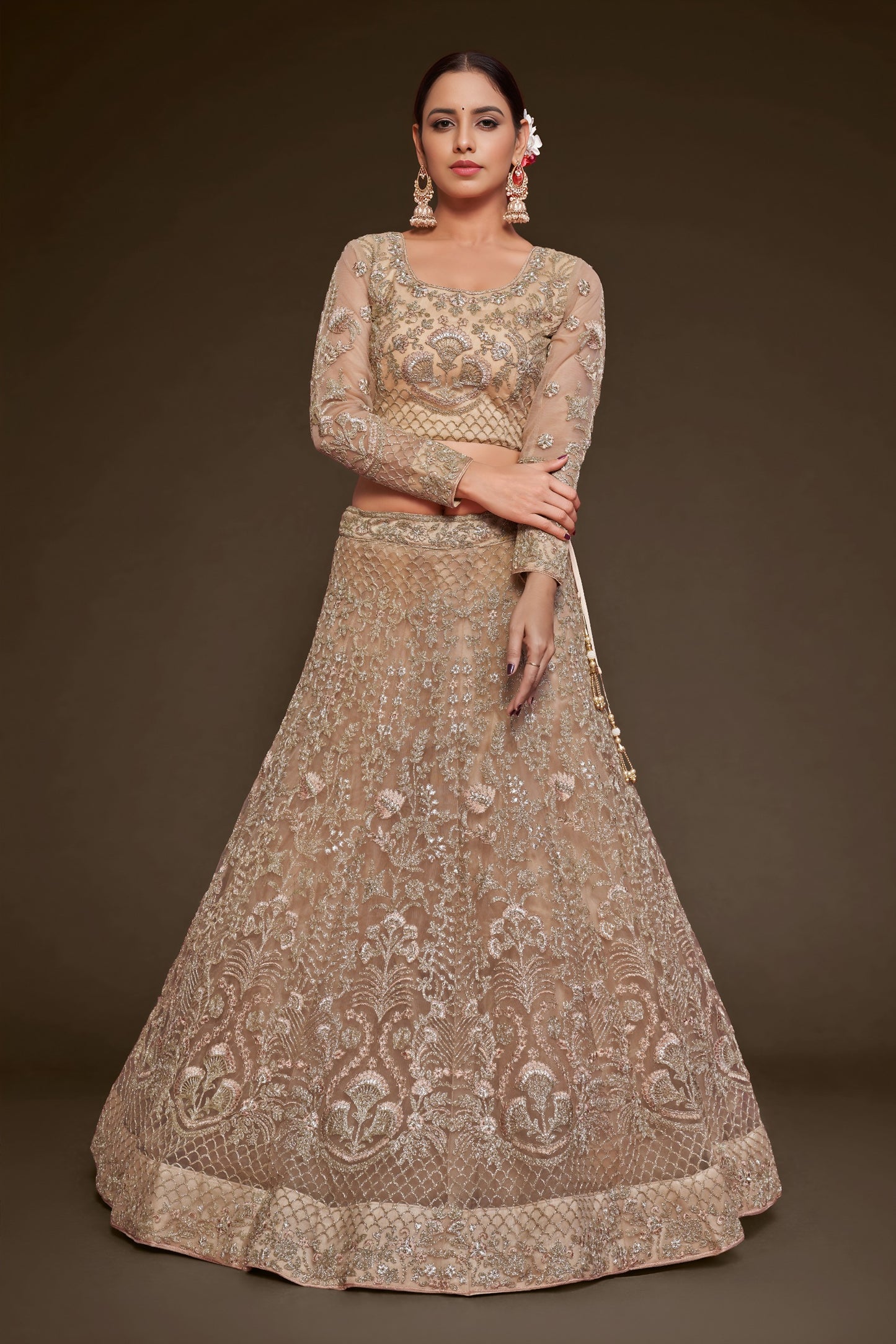 🌟 Royal Beige Heavy Embroidered Lehenga Choli 🌟