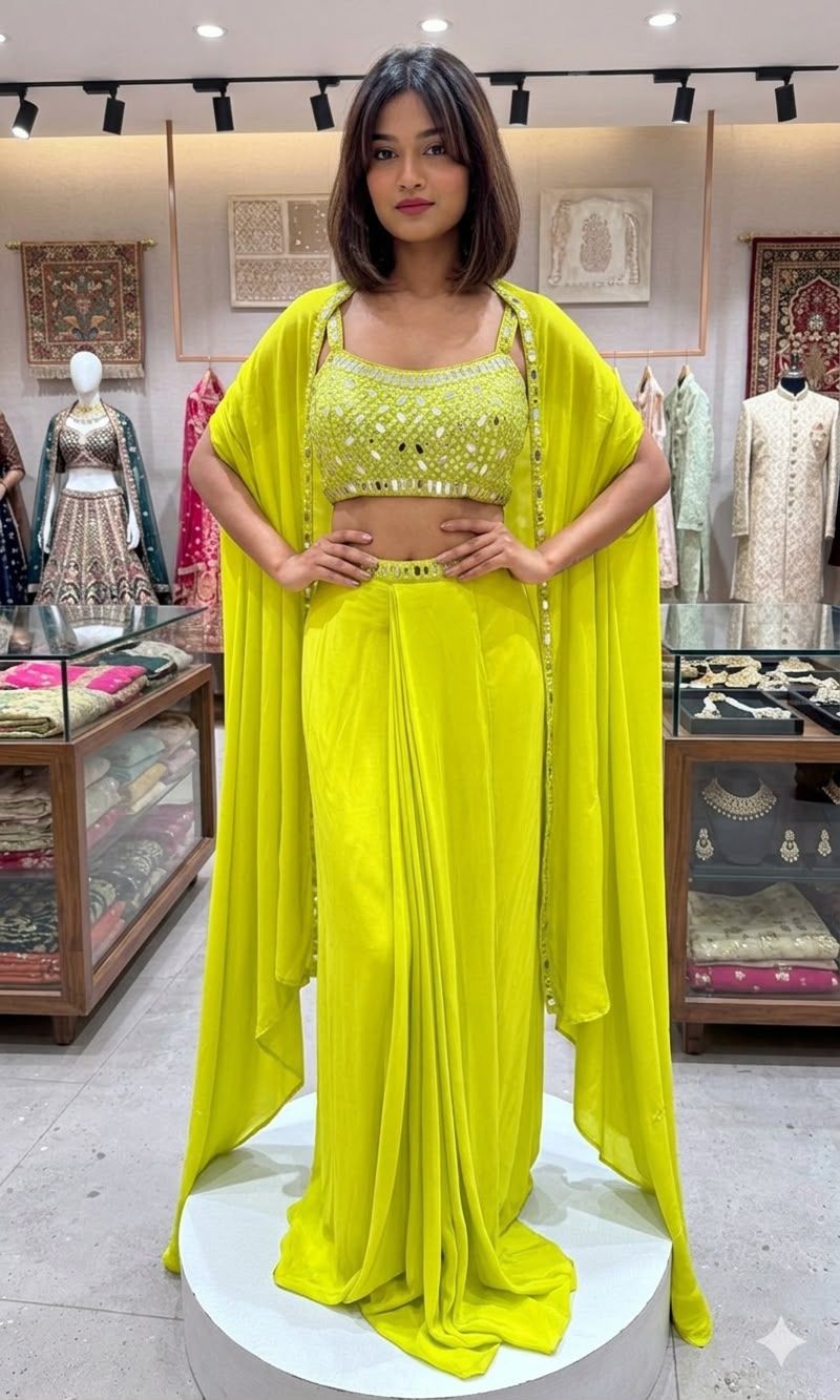 ✨ THIS WEDDING SEASON WEAR OUR BEAUTIFUL 3 PIECE WITH REAL MIRROR WITH  EMBROIDERED BLOUSE, SKIRT AND LONG SHRUGE✨