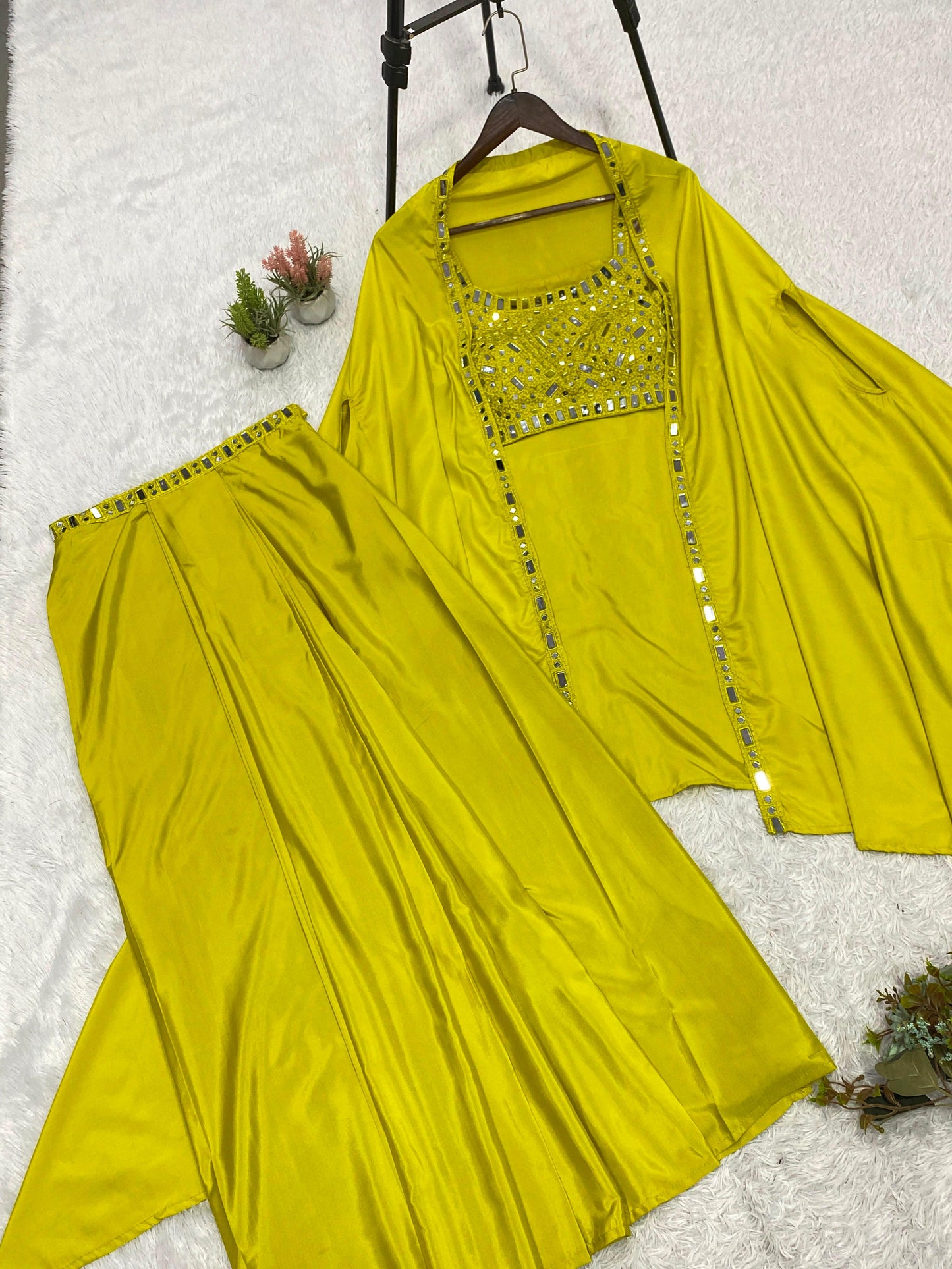 ✨ THIS WEDDING SEASON WEAR OUR BEAUTIFUL 3 PIECE WITH REAL MIRROR WITH  EMBROIDERED BLOUSE, SKIRT AND LONG SHRUGE✨