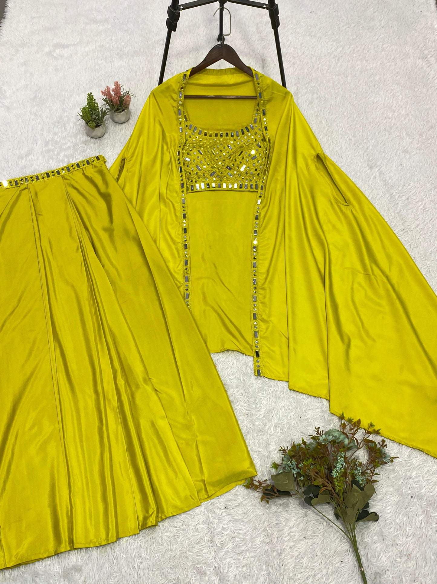 ✨ THIS WEDDING SEASON WEAR OUR BEAUTIFUL 3 PIECE WITH REAL MIRROR WITH  EMBROIDERED BLOUSE, SKIRT AND LONG SHRUGE✨