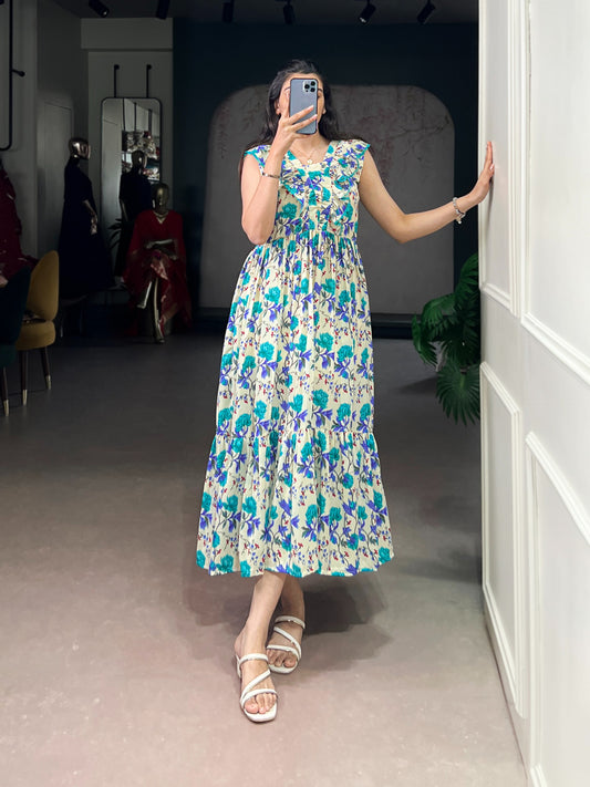 Let the floral prints and silk texture create a story of elegance and charm 🌸
