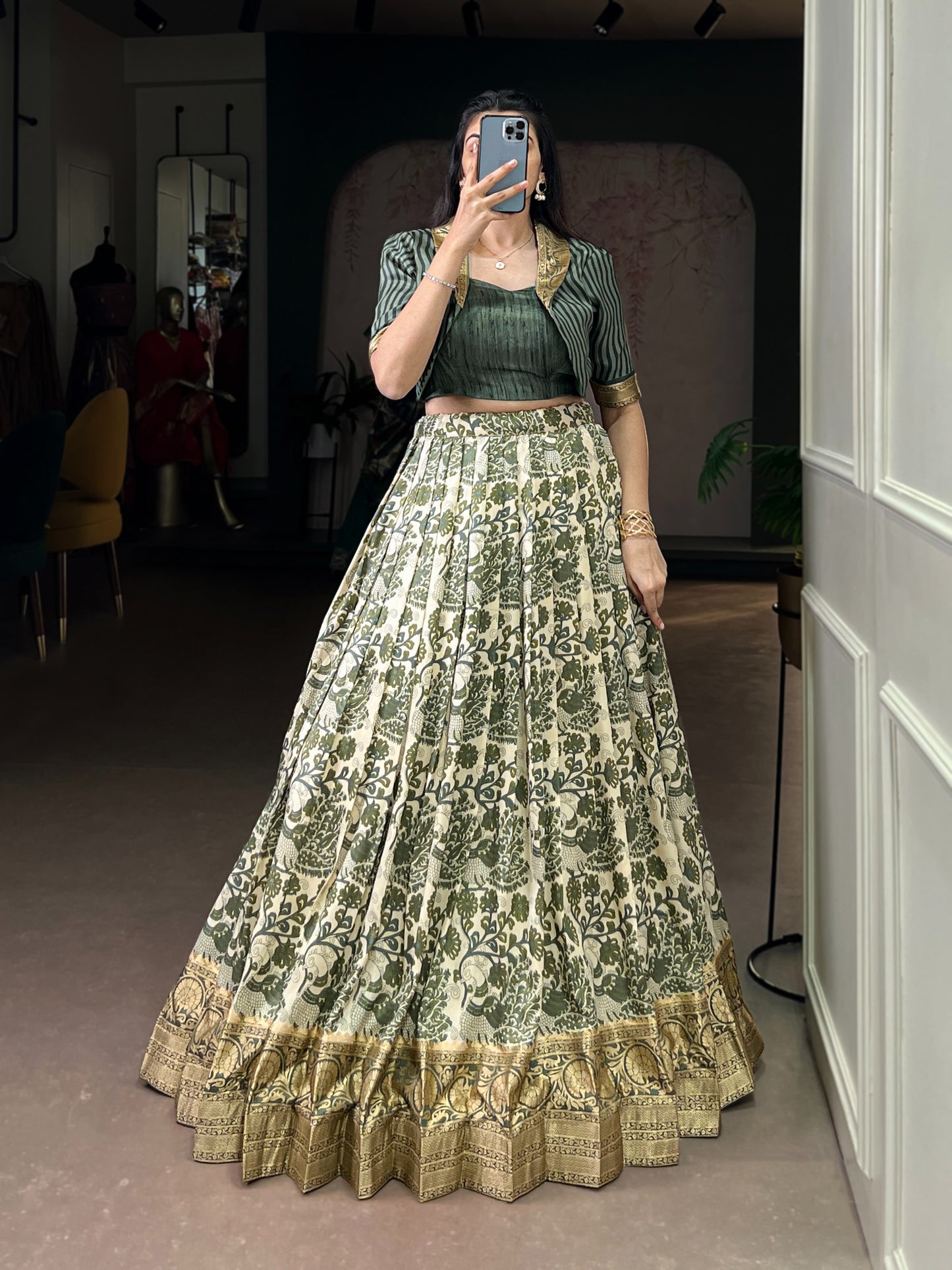 When tradition meets style Feel like royalty in this handcrafted Tasar Silk lehenga choli 🌸