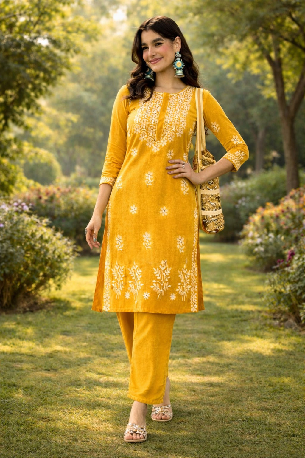 Tesla Cotton Blend Kurti Pant Set with Embroidery Work