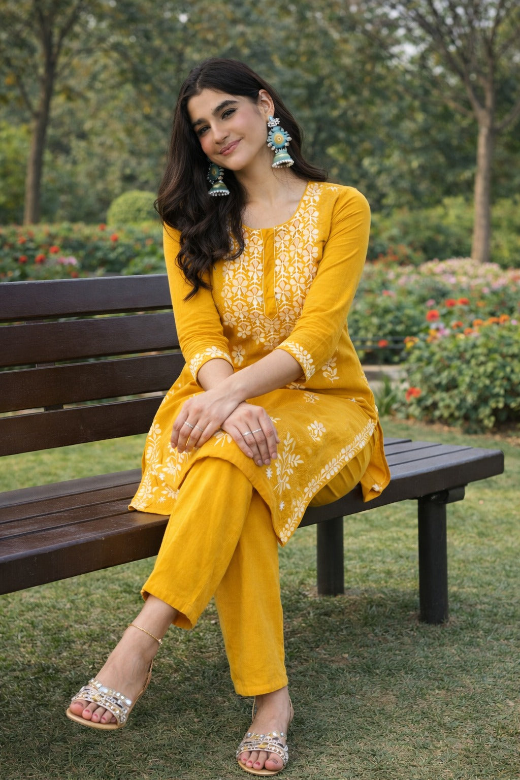 Tesla Cotton Blend Kurti Pant Set with Embroidery Work