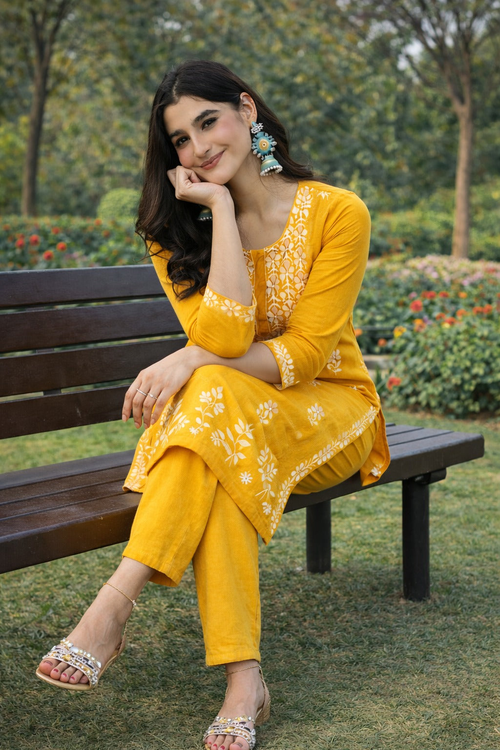 Tesla Cotton Blend Kurti Pant Set with Embroidery Work