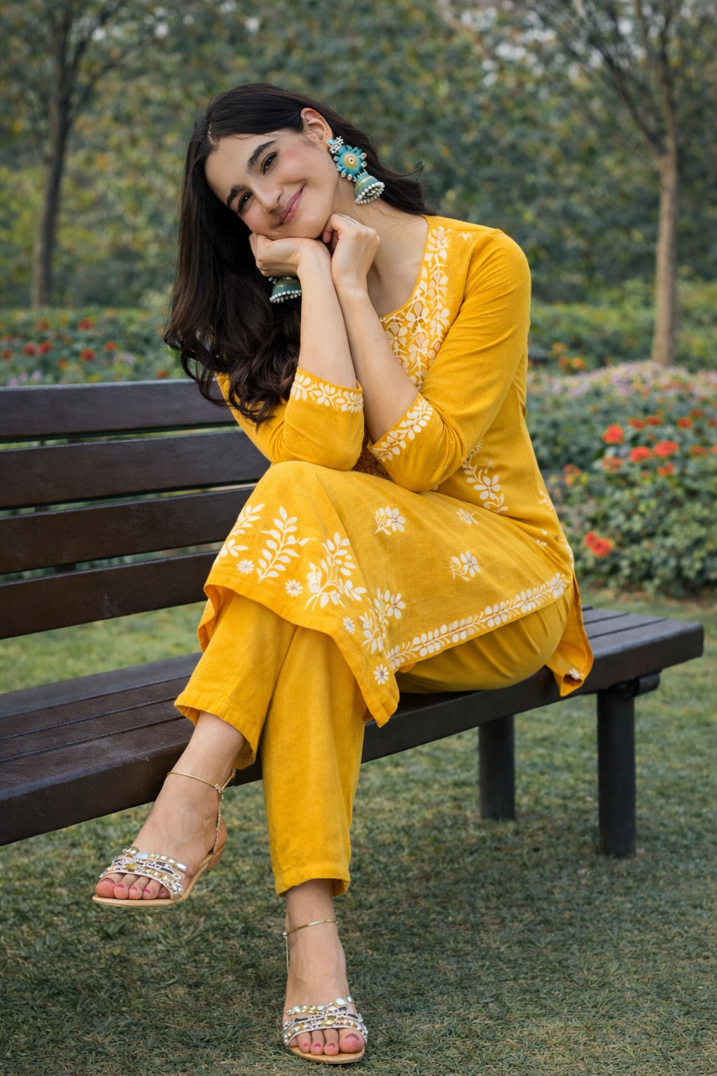 Tesla Cotton Blend Kurti Pant Set with Embroidery Work
