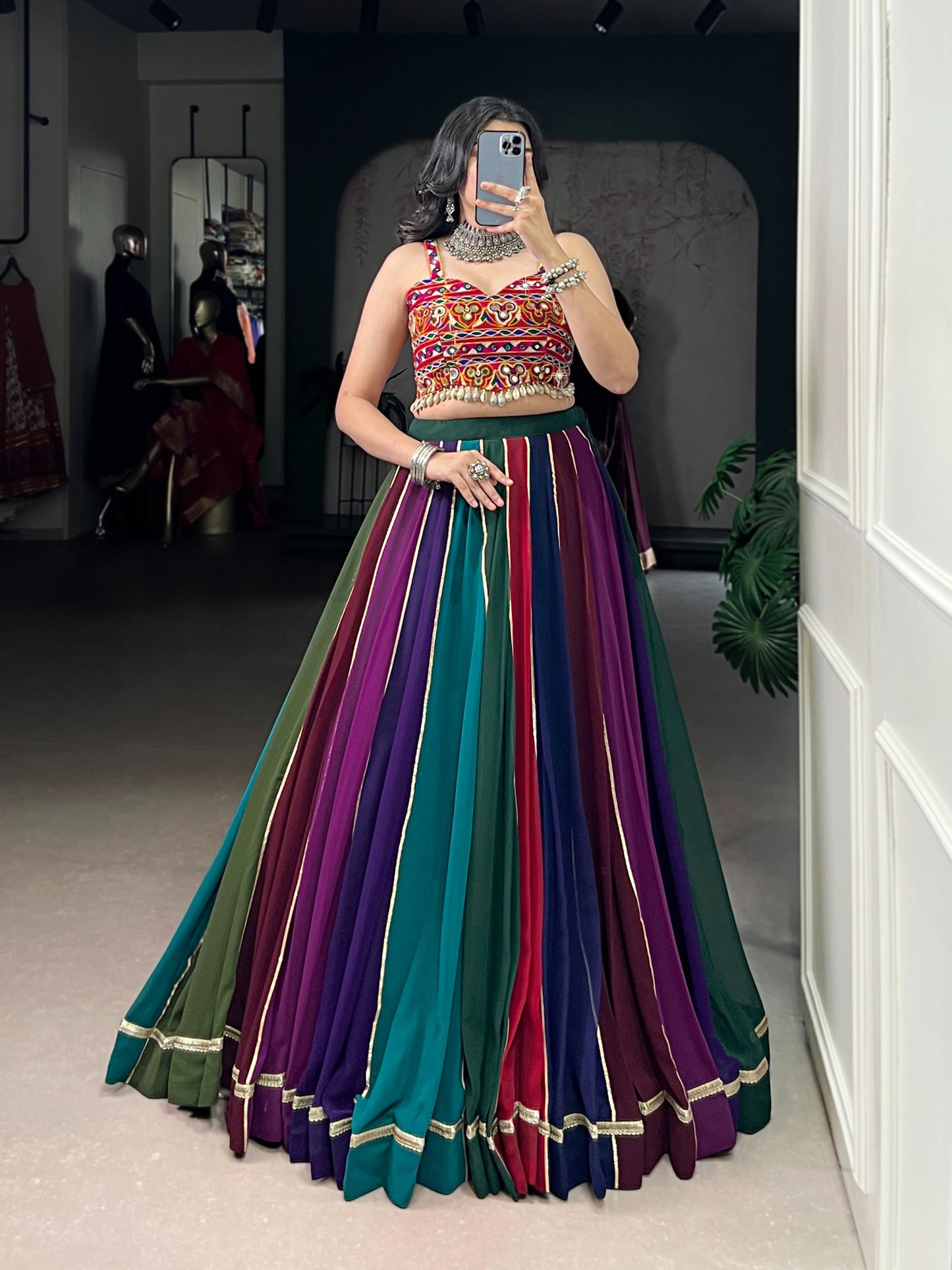 Multi-Color Georgette Lehenga with Gota Patti Border Detailing.