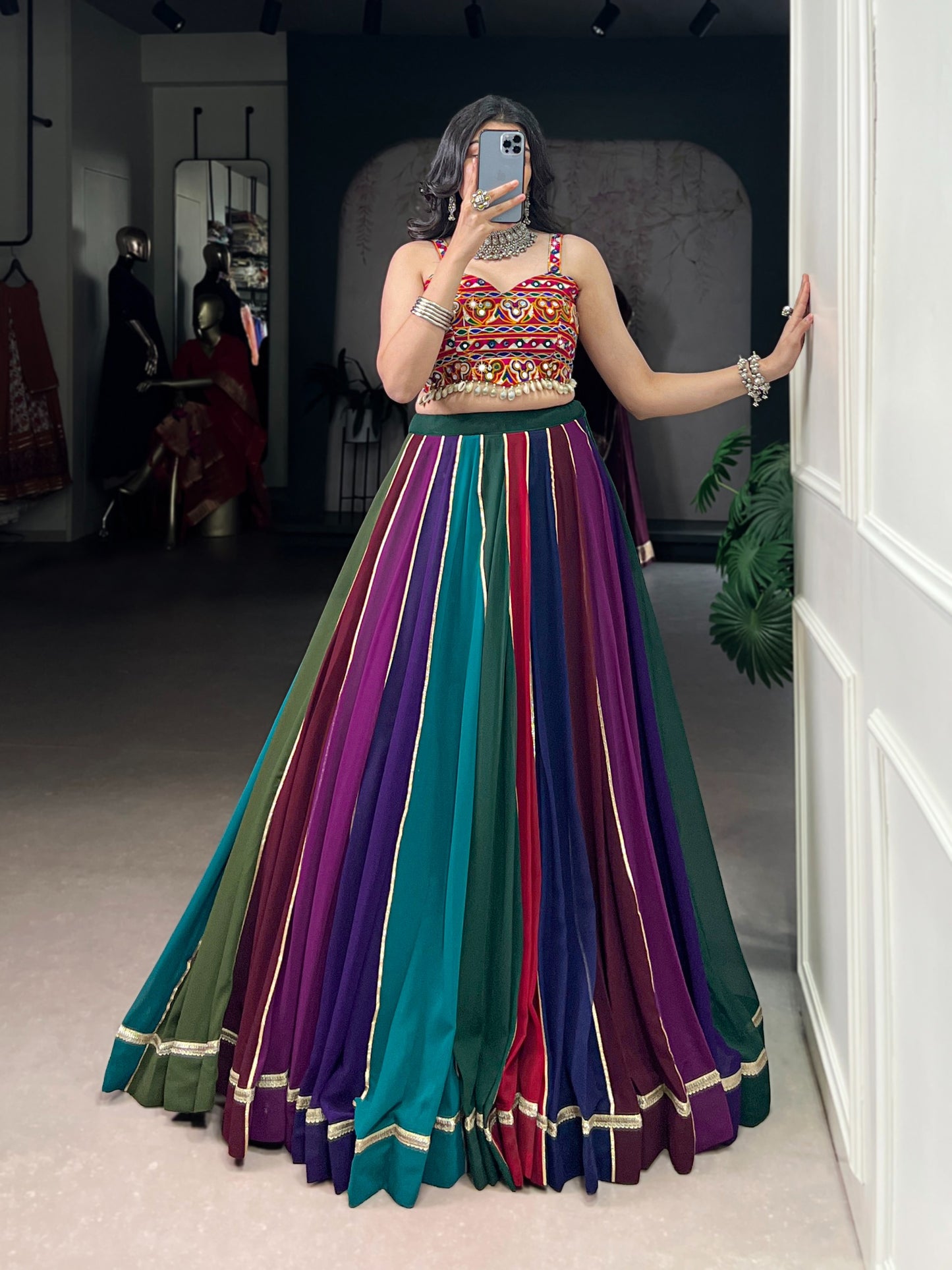 Multi-Color Georgette Lehenga with Gota Patti Border Detailing.