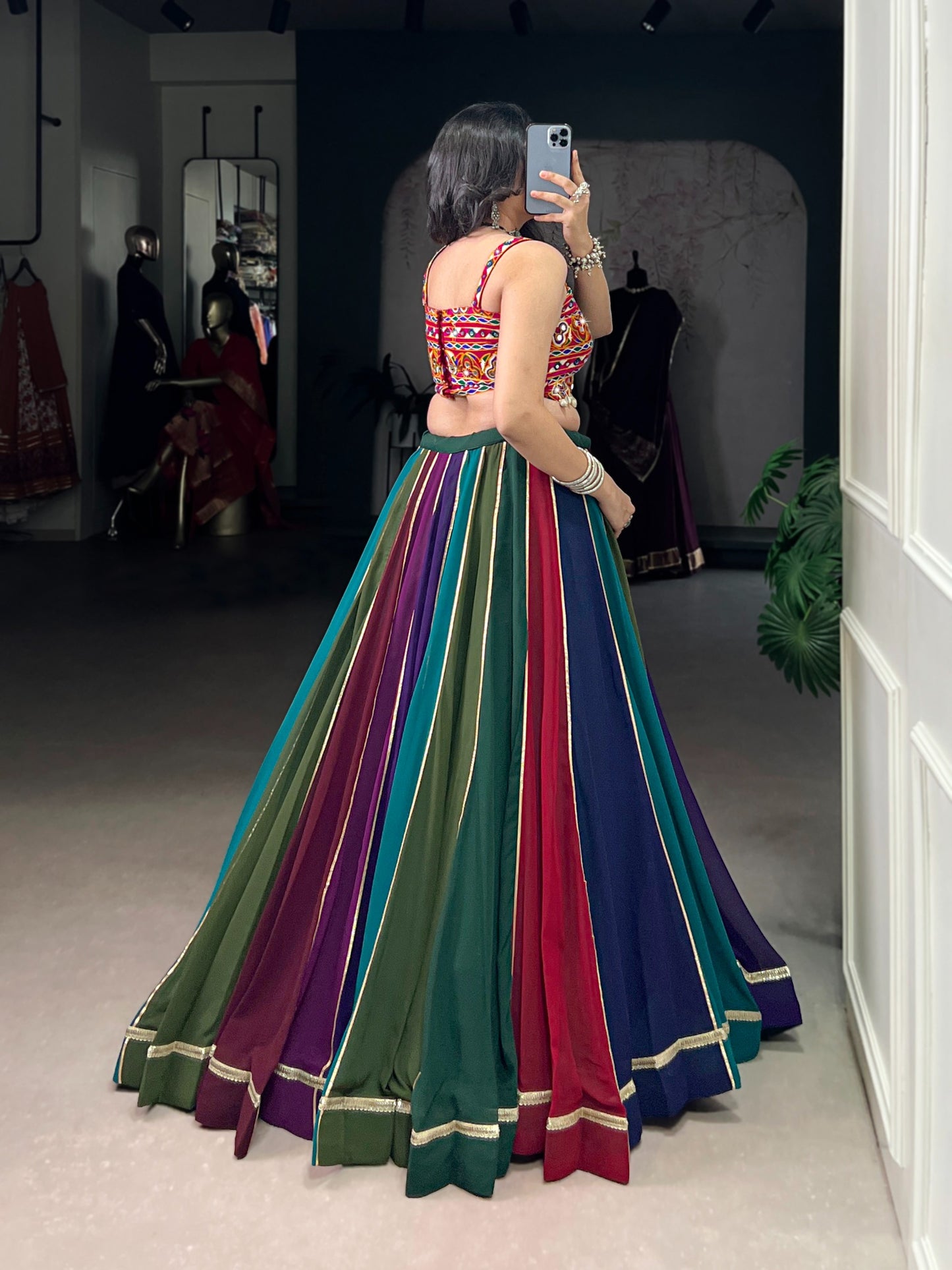 Multi-Color Georgette Lehenga with Gota Patti Border Detailing.